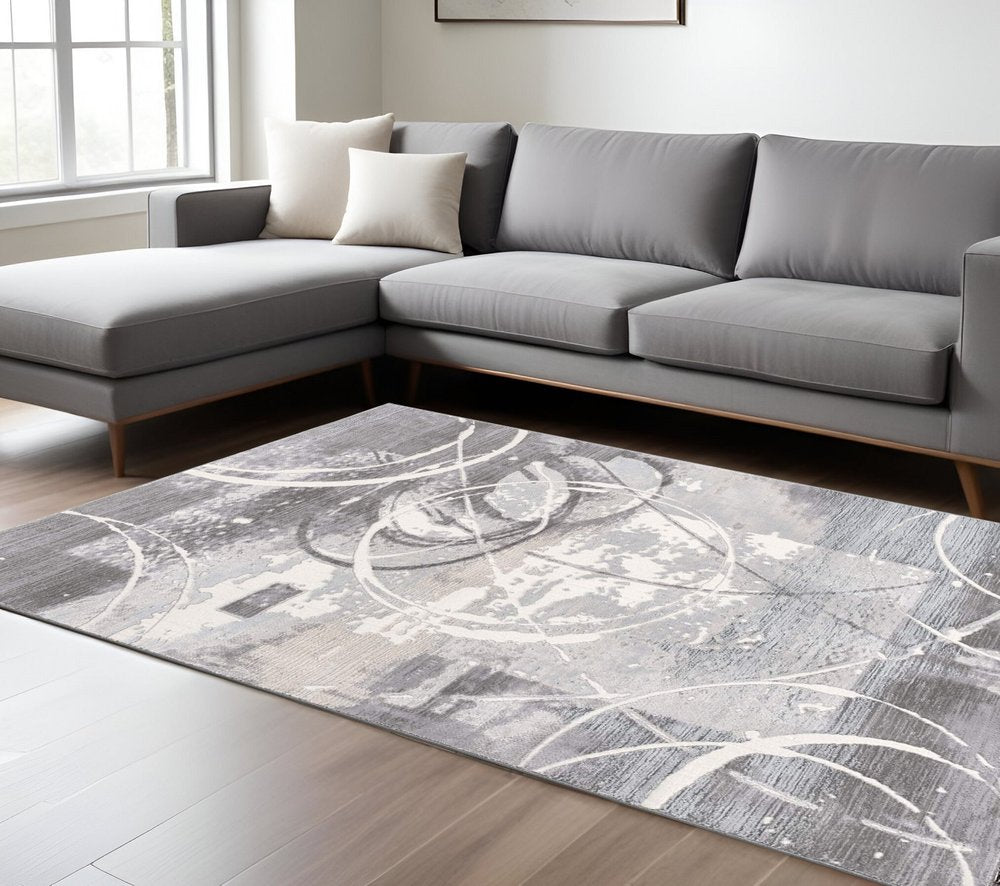 5' X 7' Gray Abstract Power Loom Area Rug