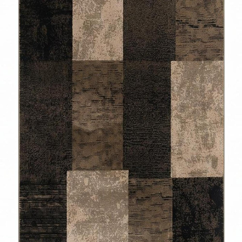 10' Brown Checkered Power Loom Runner Rug