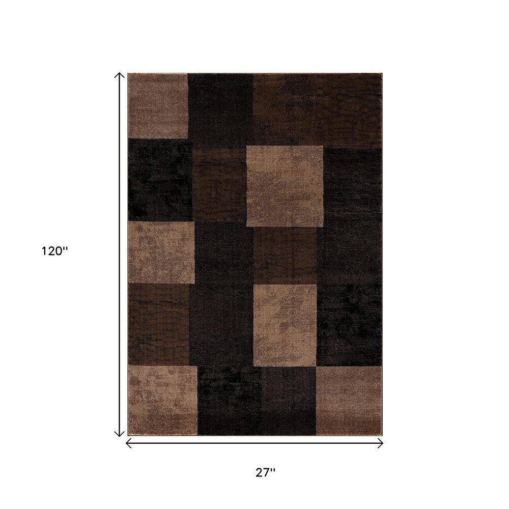 10' Brown Checkered Power Loom Runner Rug