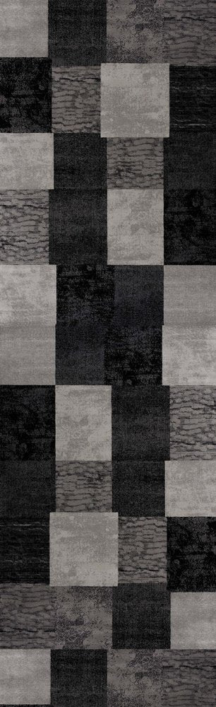 10' Gray Checkered Power Loom Runner Rug