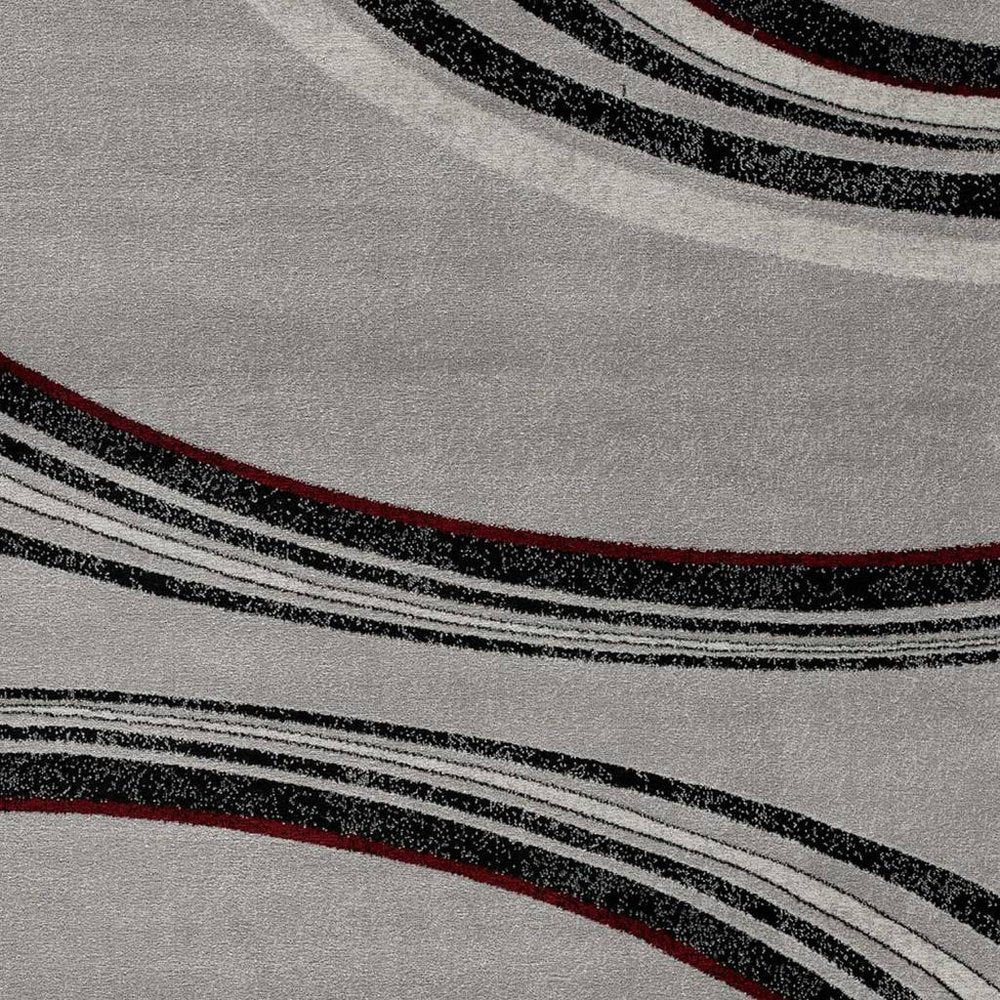 8' Gray and Black Geometric Power Loom Runner Rug