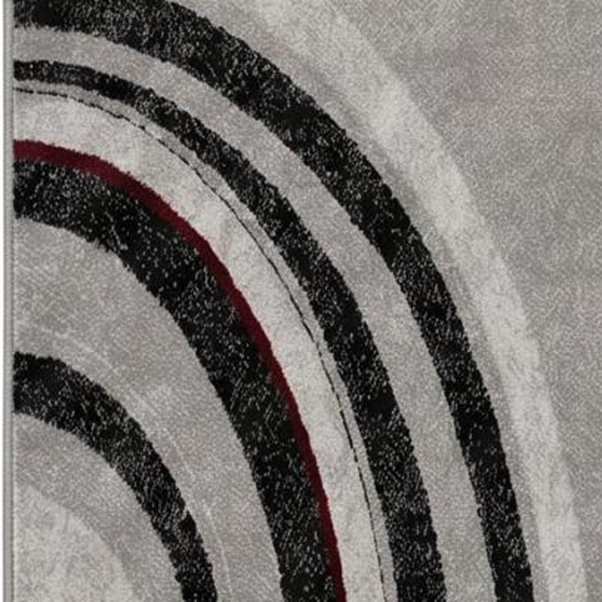8' Gray and Black Geometric Power Loom Runner Rug