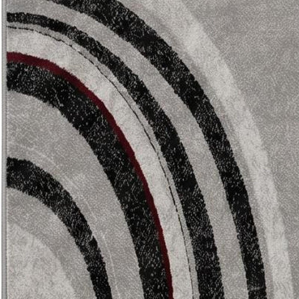 8' Gray and Black Geometric Power Loom Runner Rug