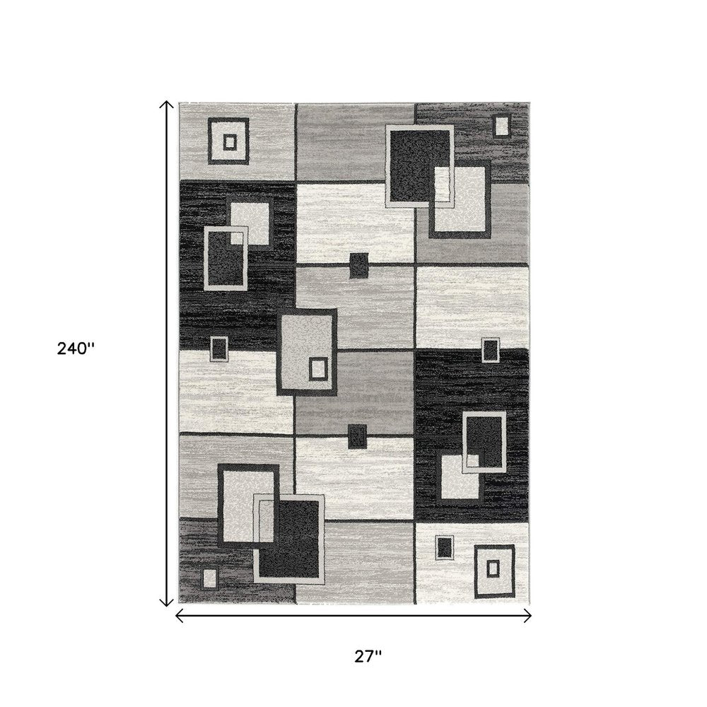 10' Gray Abstract Power Loom Runner Rug