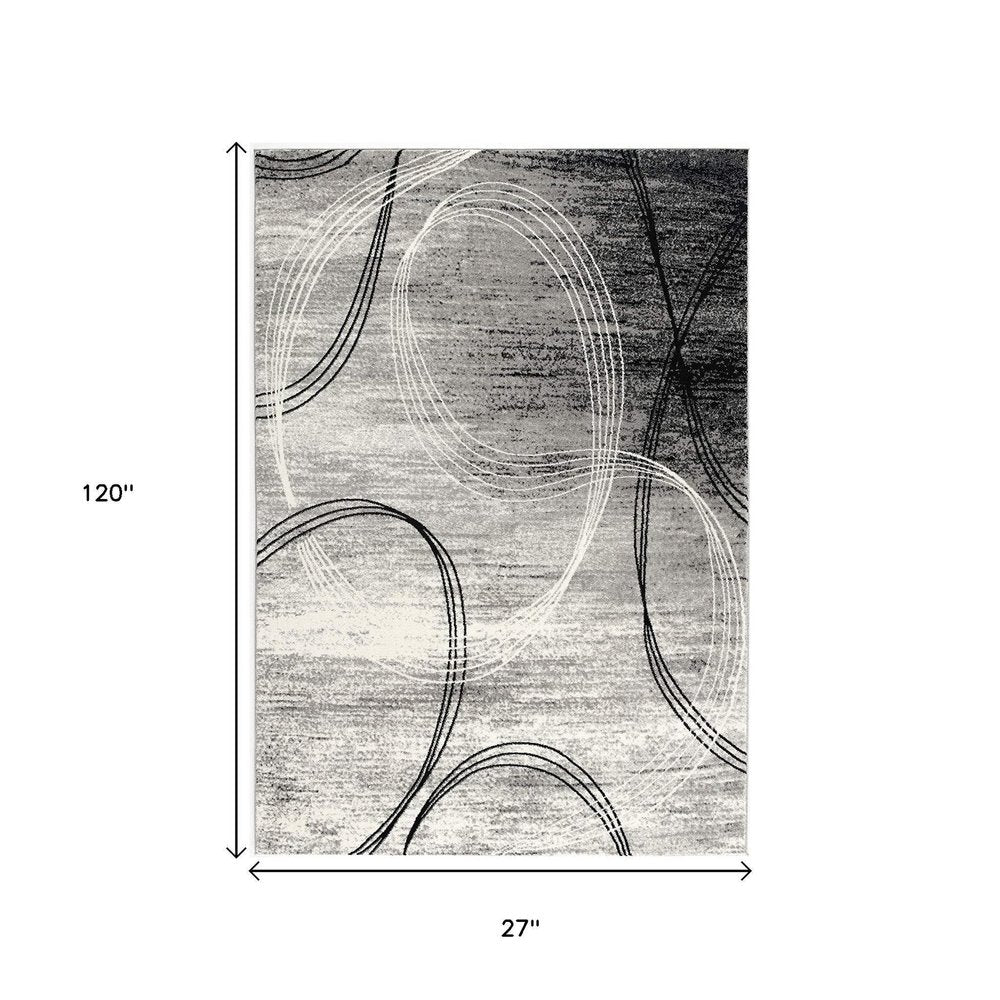10' Gray Abstract Power Loom Runner Rug