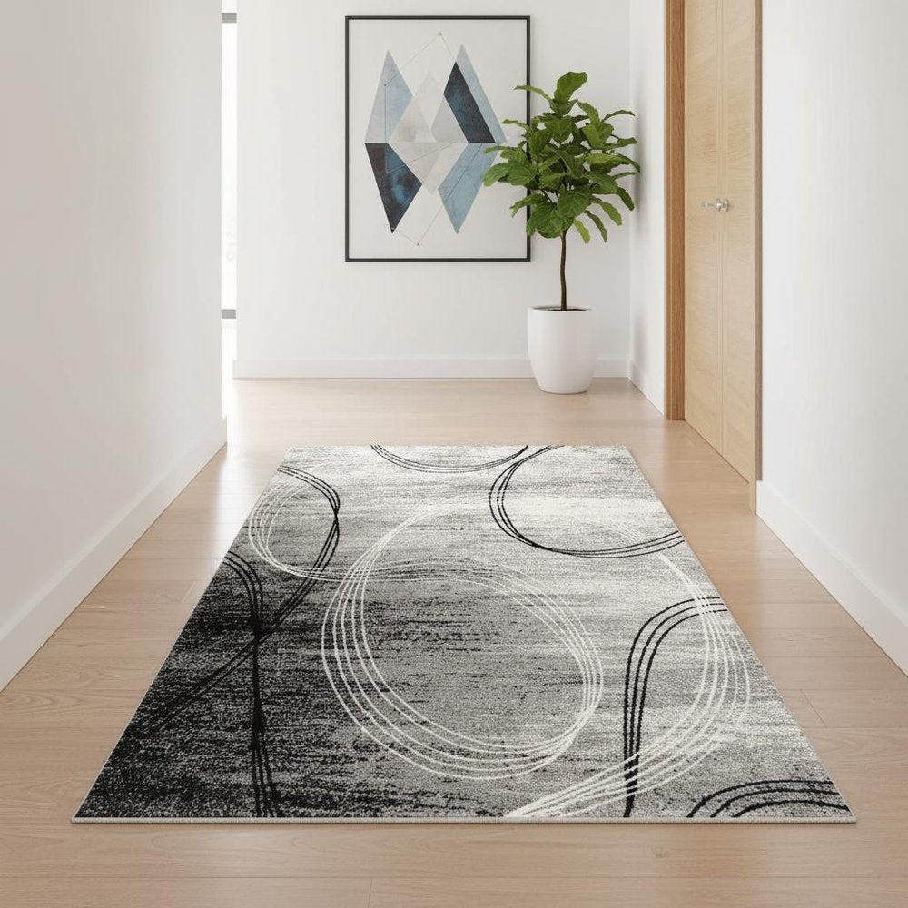 2' X 4' Gray Abstract Dhurrie Area Rug