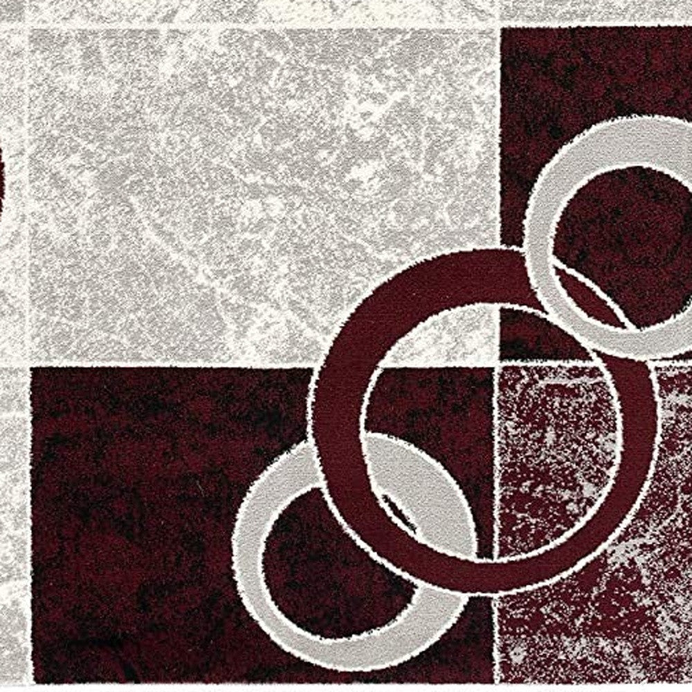10' Red And White Abstract Runner Rug