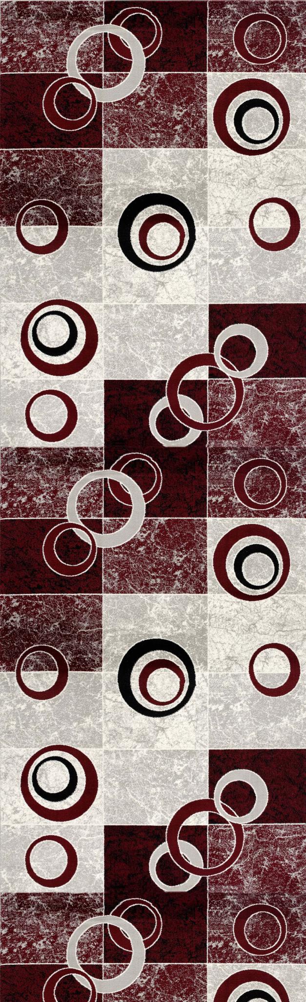 10' Red And White Abstract Runner Rug