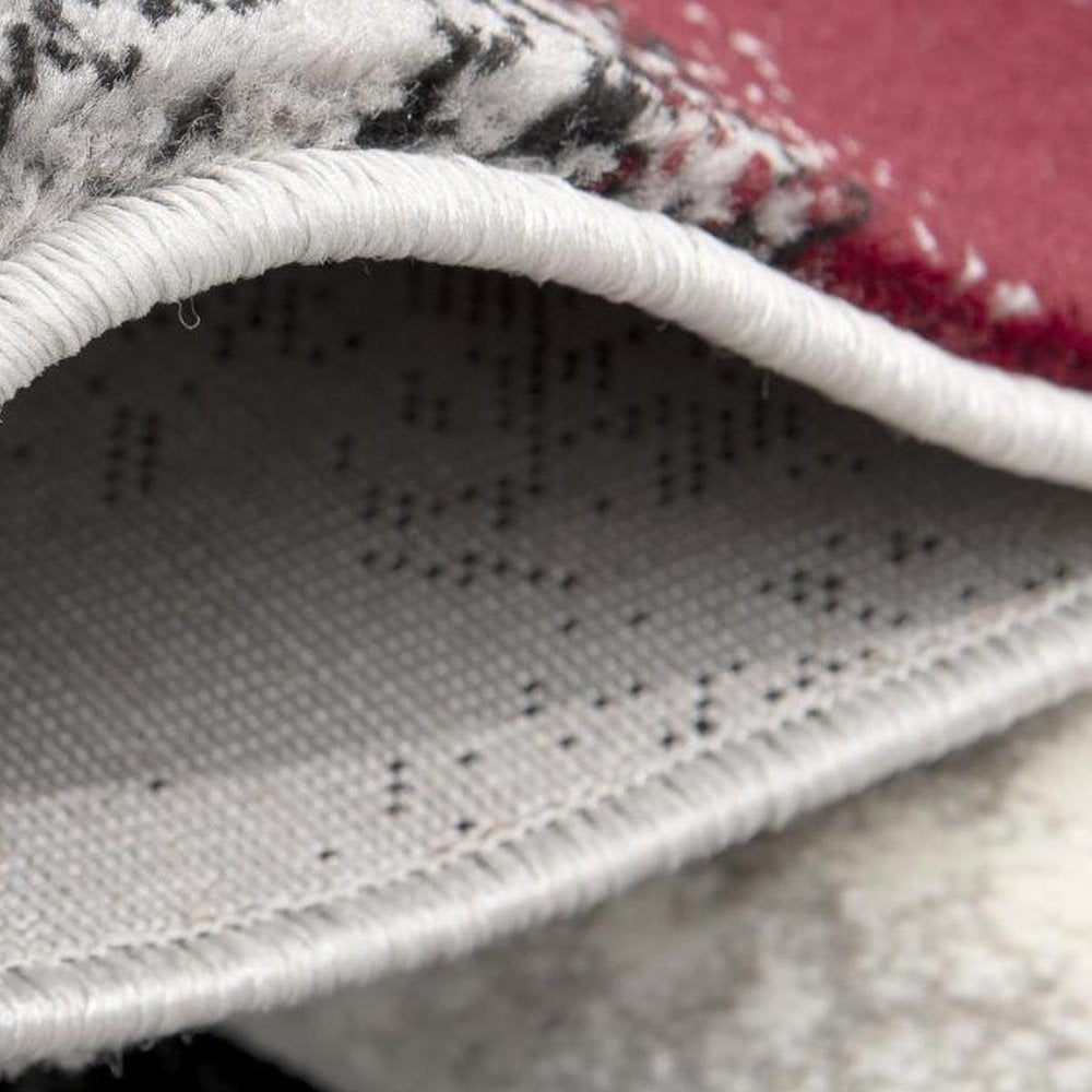 10' Black Burgundy And Gray Abstract Runner Rug
