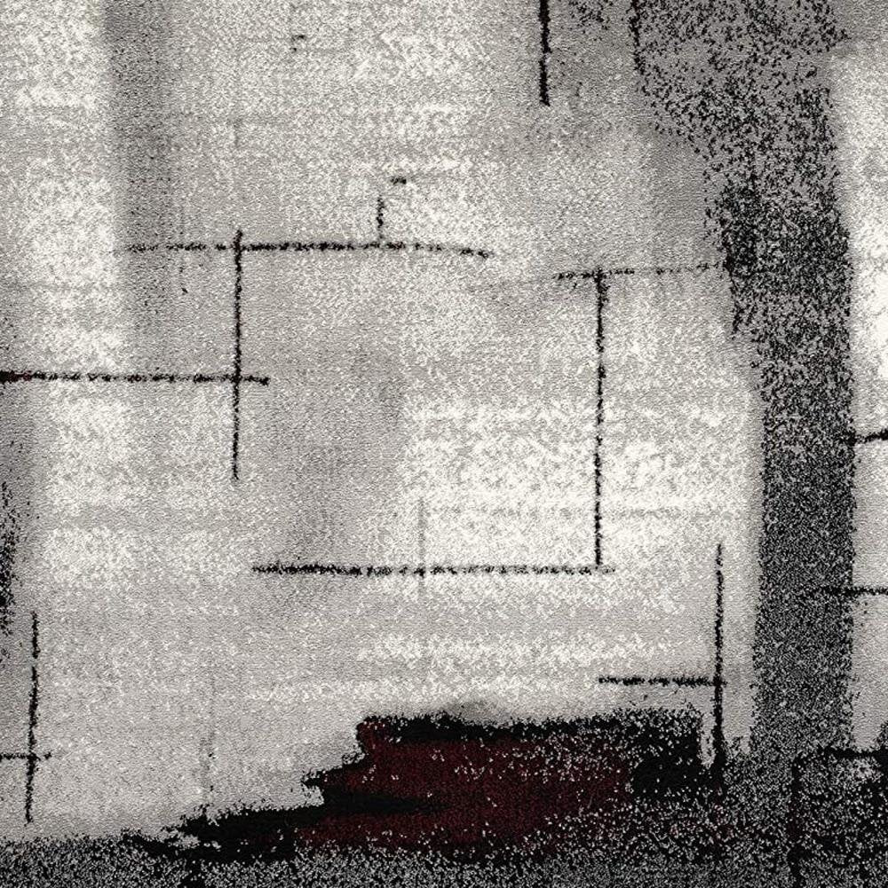 10' Black Burgundy And Gray Abstract Runner Rug