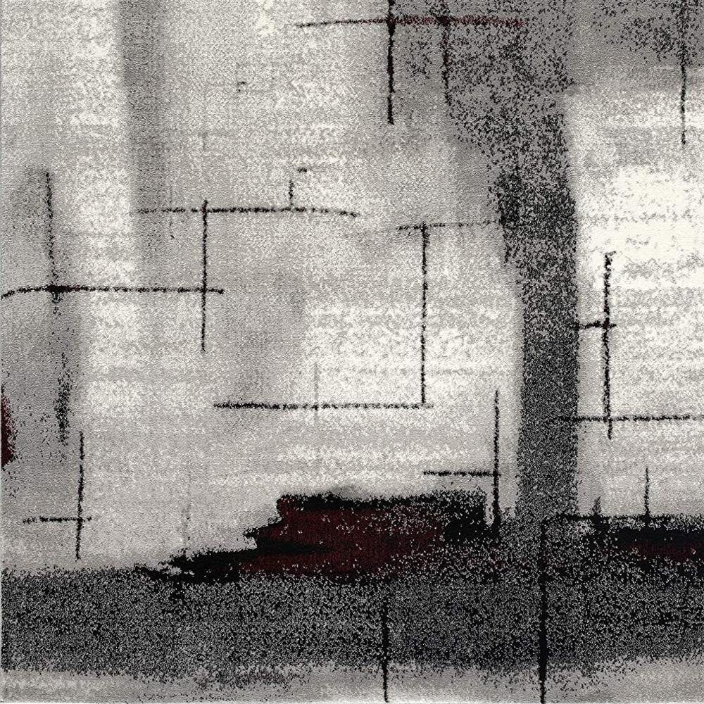 10' Black Burgundy And Gray Abstract Runner Rug