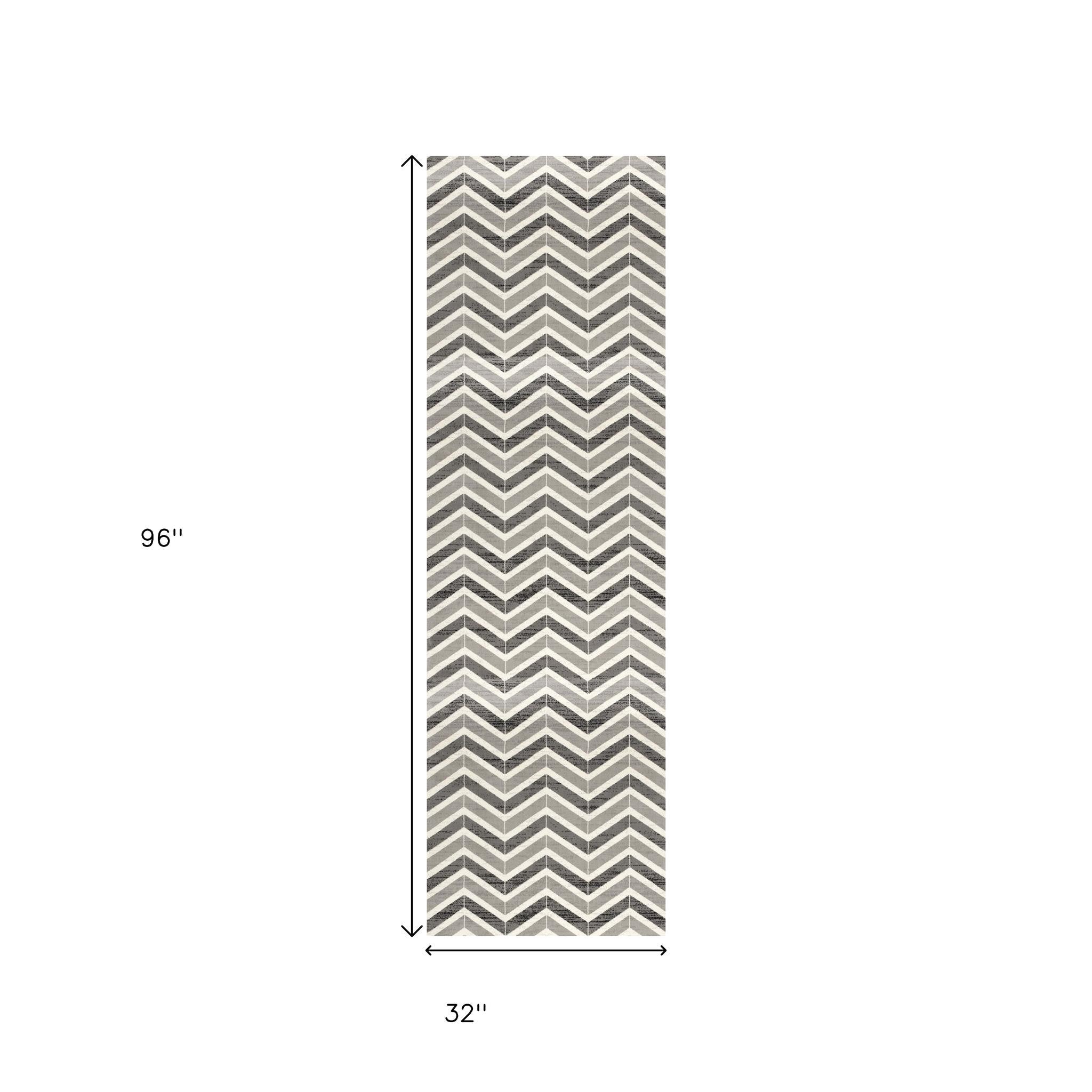 10' Gray Chevron Power Loom Runner Rug