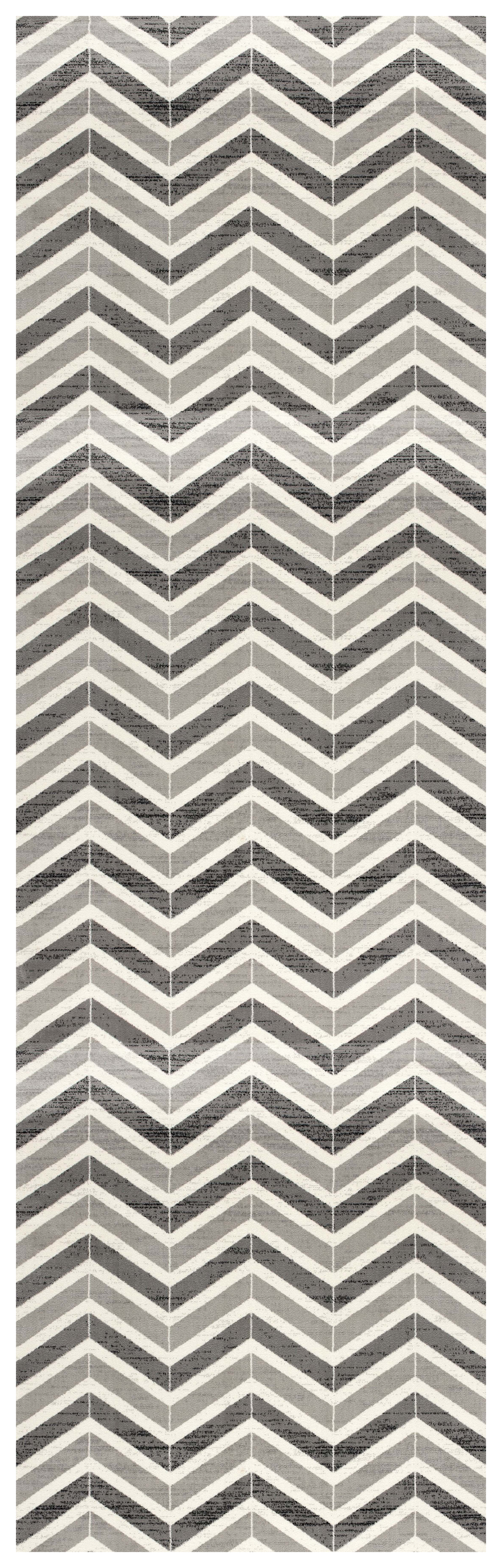 10' Gray Chevron Power Loom Runner Rug