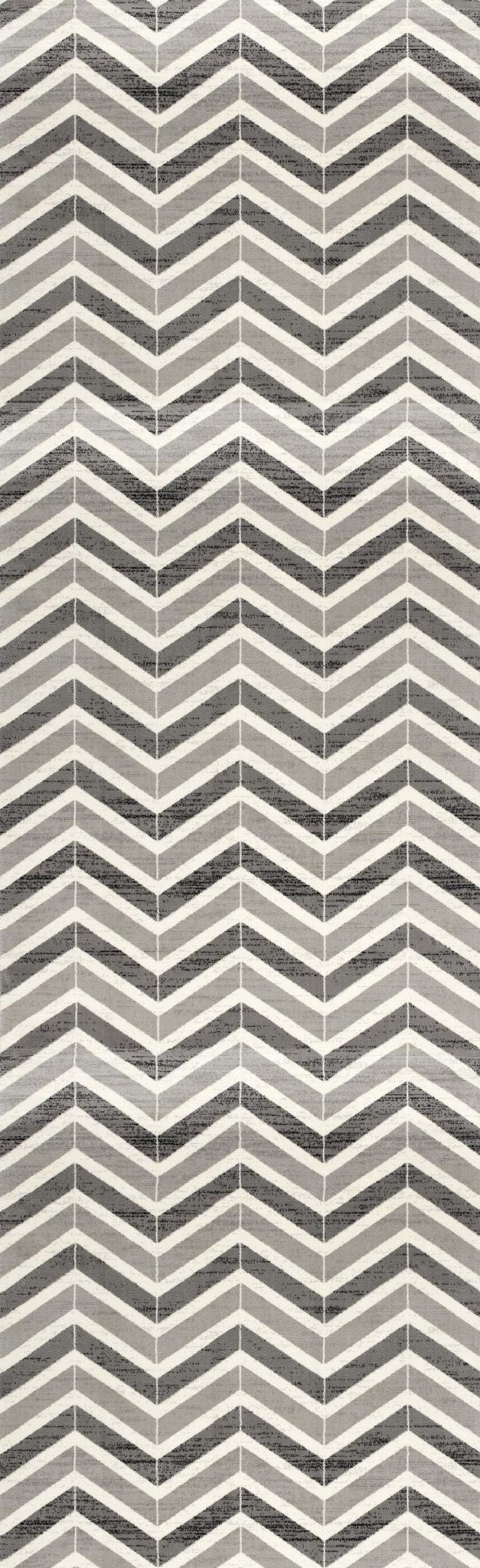 10' Gray Chevron Power Loom Runner Rug