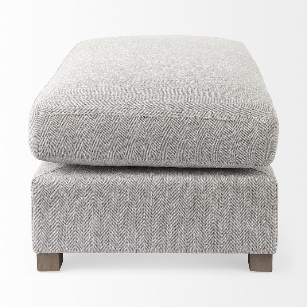 26" Light Gray Fabric and Brown Cocktail Ottoman
