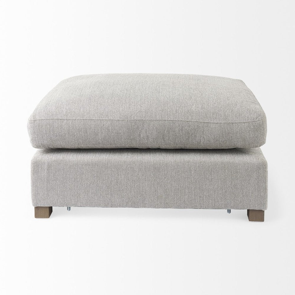 26" Light Gray Fabric and Brown Cocktail Ottoman
