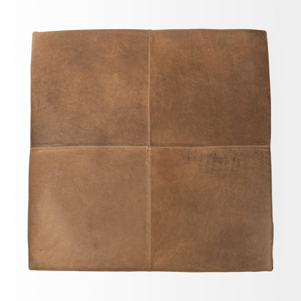 36" Brown Genuine Leather Cube Ottoman
