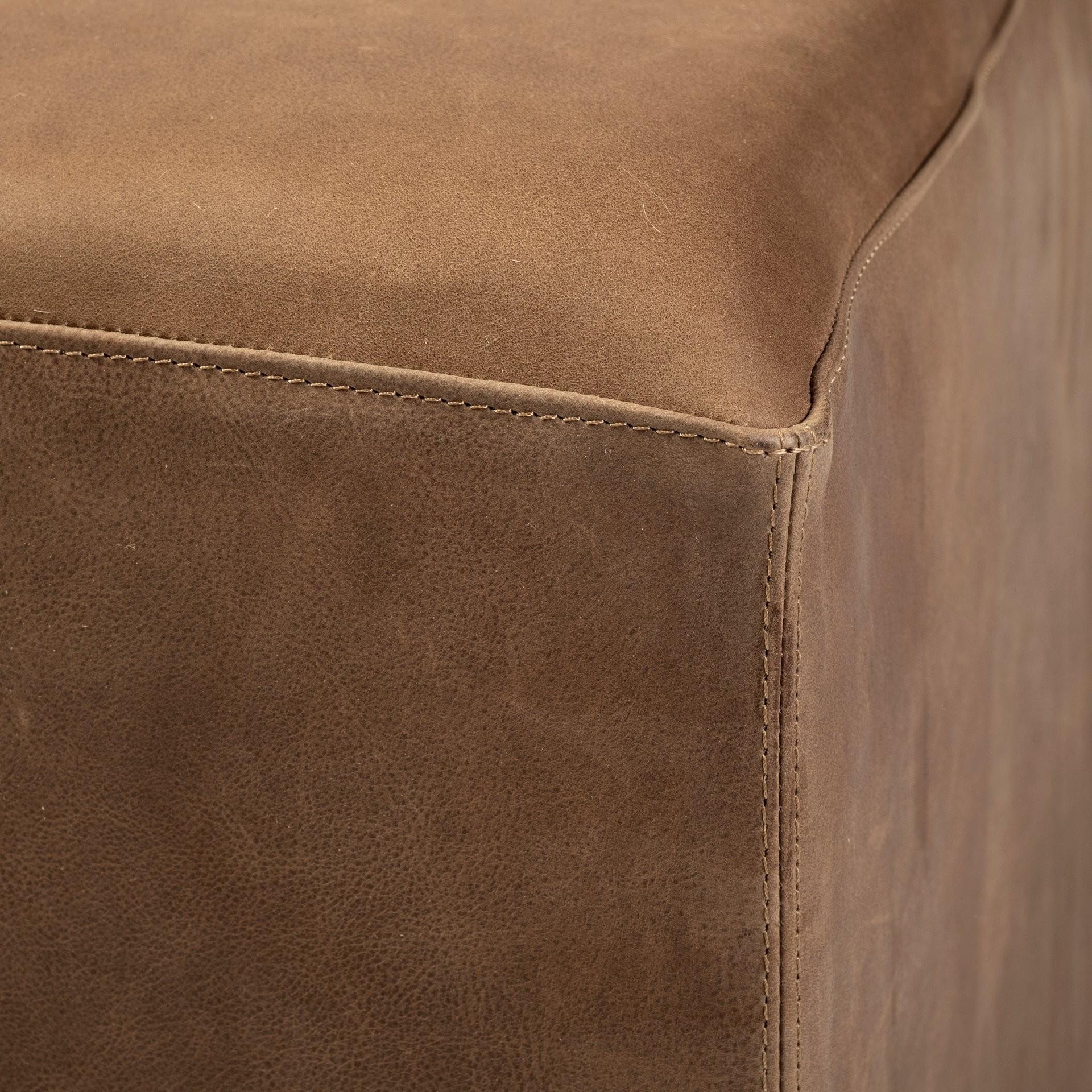 36" Brown Genuine Leather Cube Ottoman