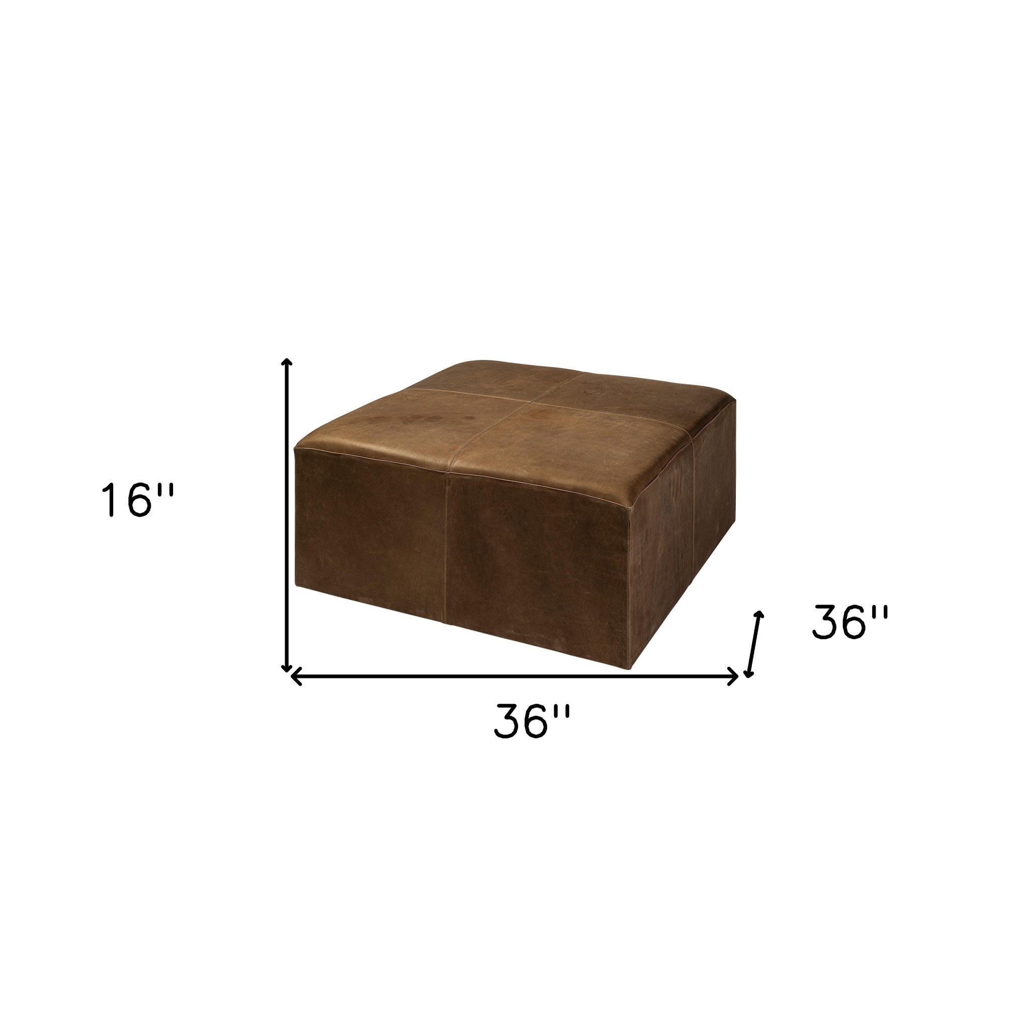36" Brown Genuine Leather Cube Ottoman
