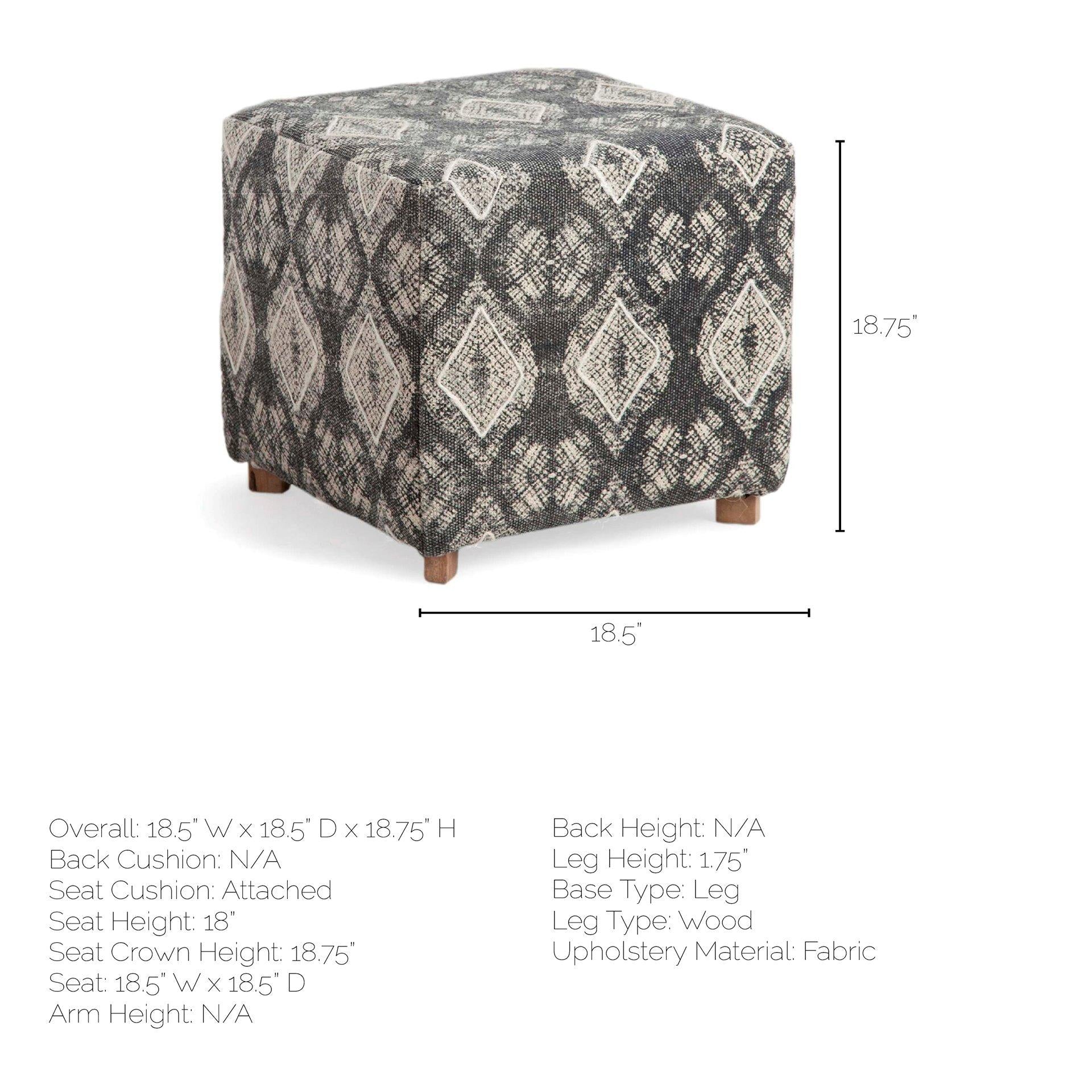 19" Gray Cotton and Brown Cube Ottoman