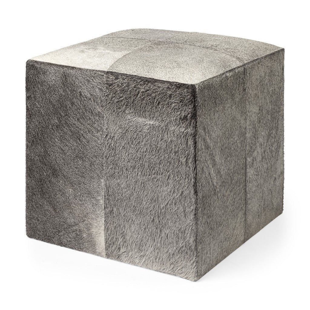 20" Gray Fabric and Wool Cube Ottoman