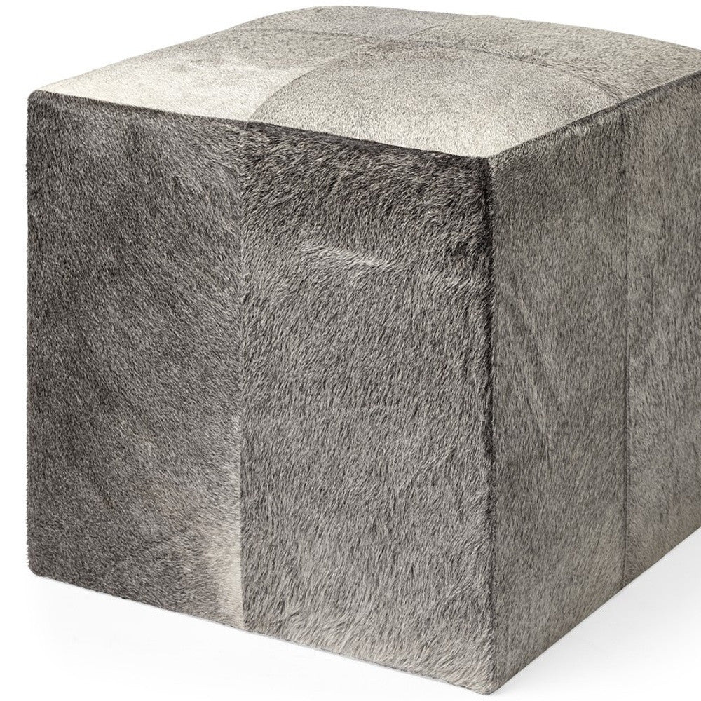 20" Gray Fabric and Wool Cube Ottoman