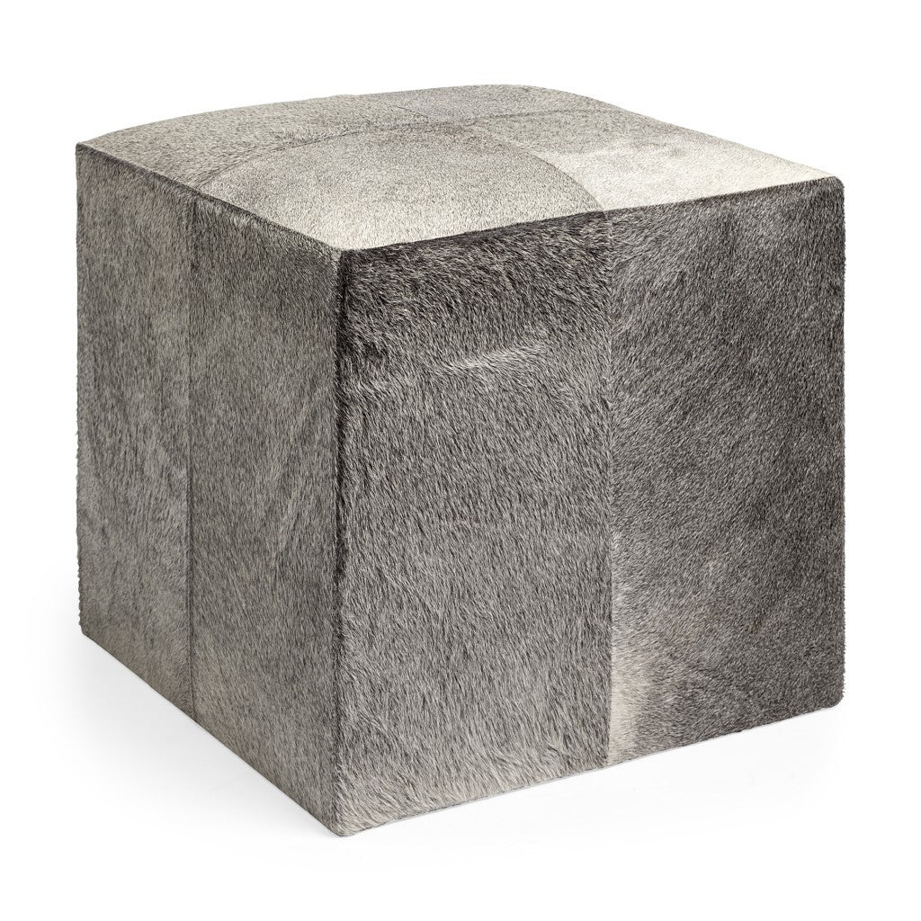 20" Gray Fabric and Wool Cube Ottoman