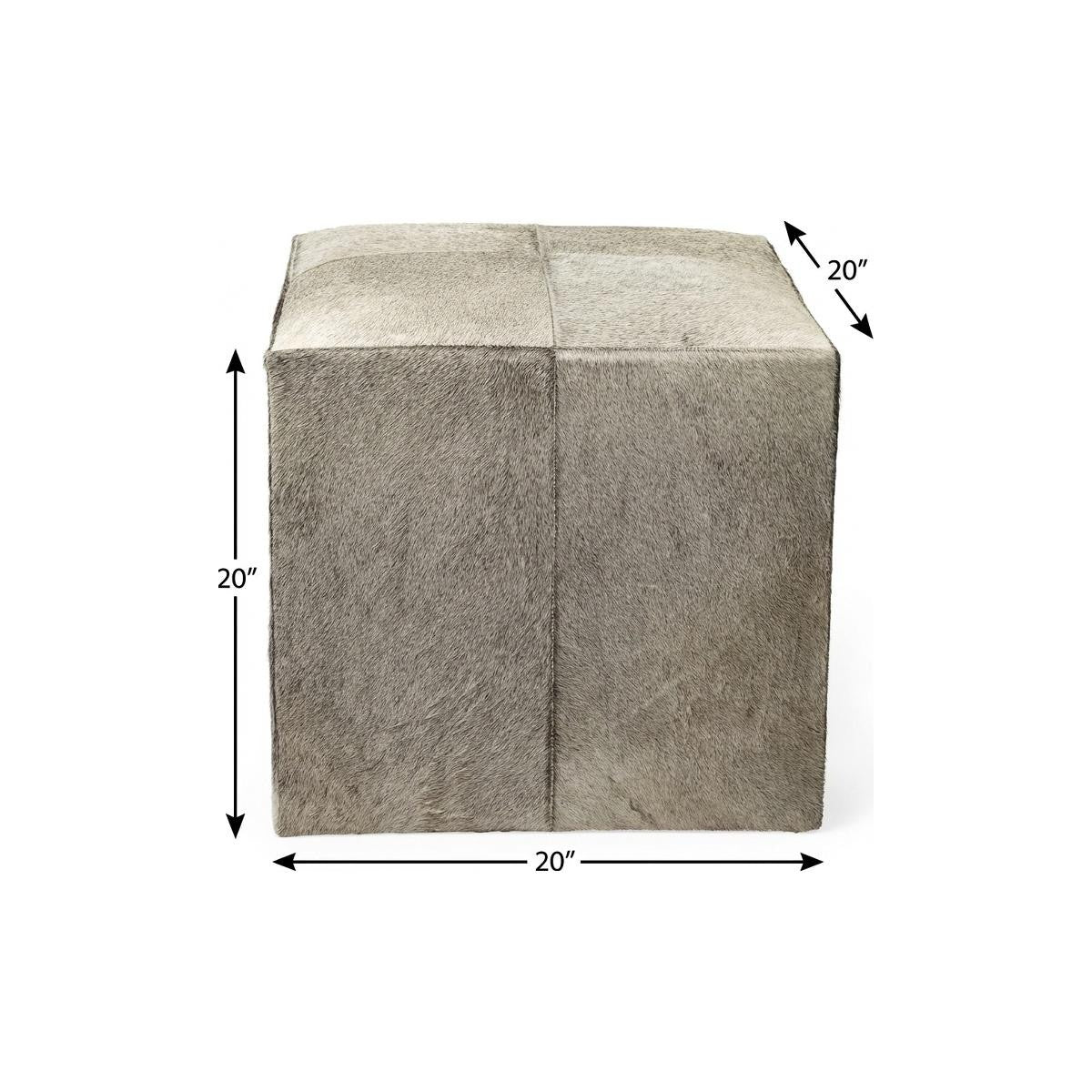 20" Gray Fabric and Wool Cube Ottoman