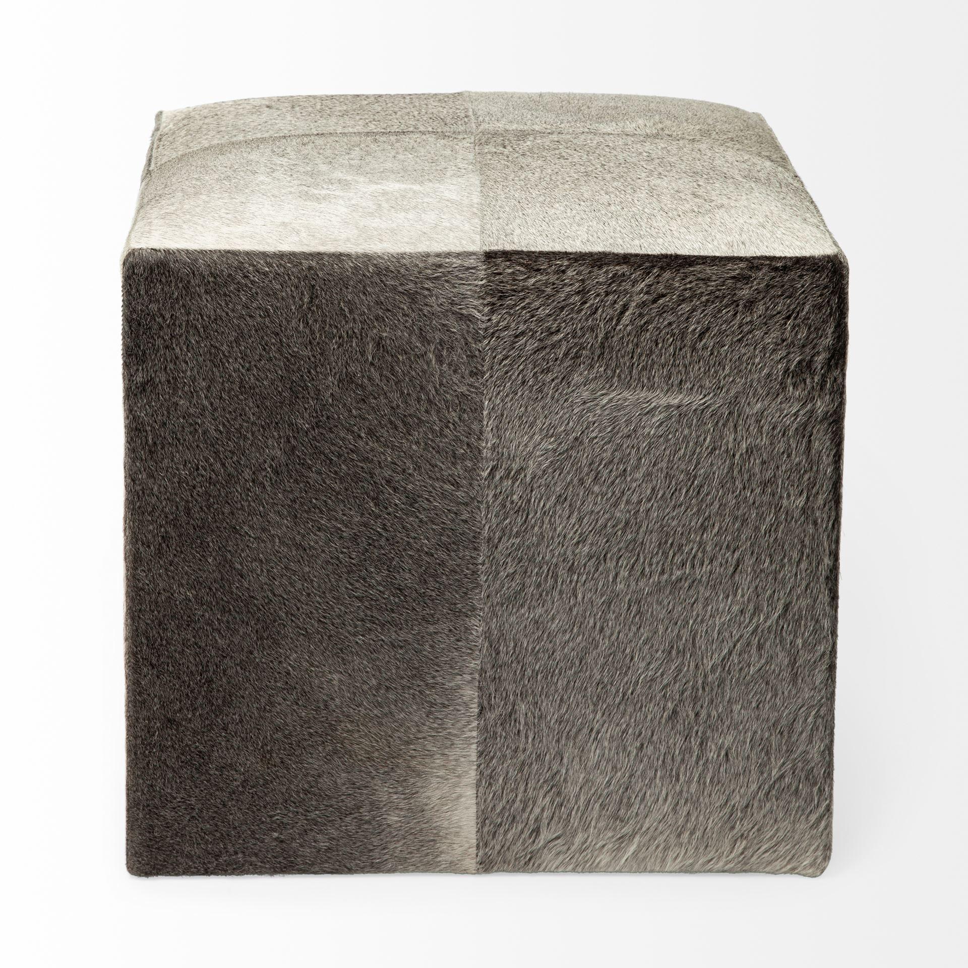 20" Gray Fabric and Wool Cube Ottoman