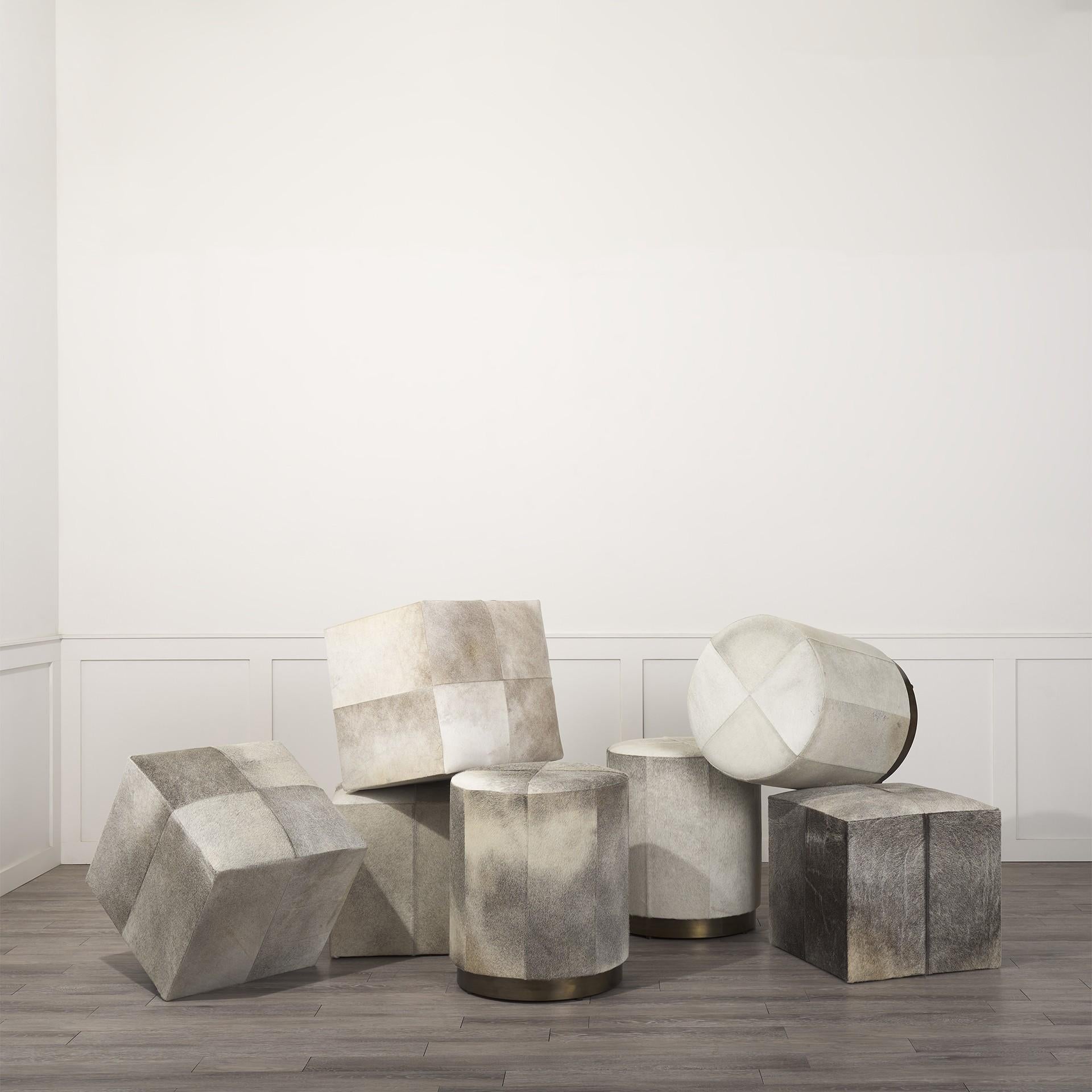20" Gray Fabric and Wool Cube Ottoman