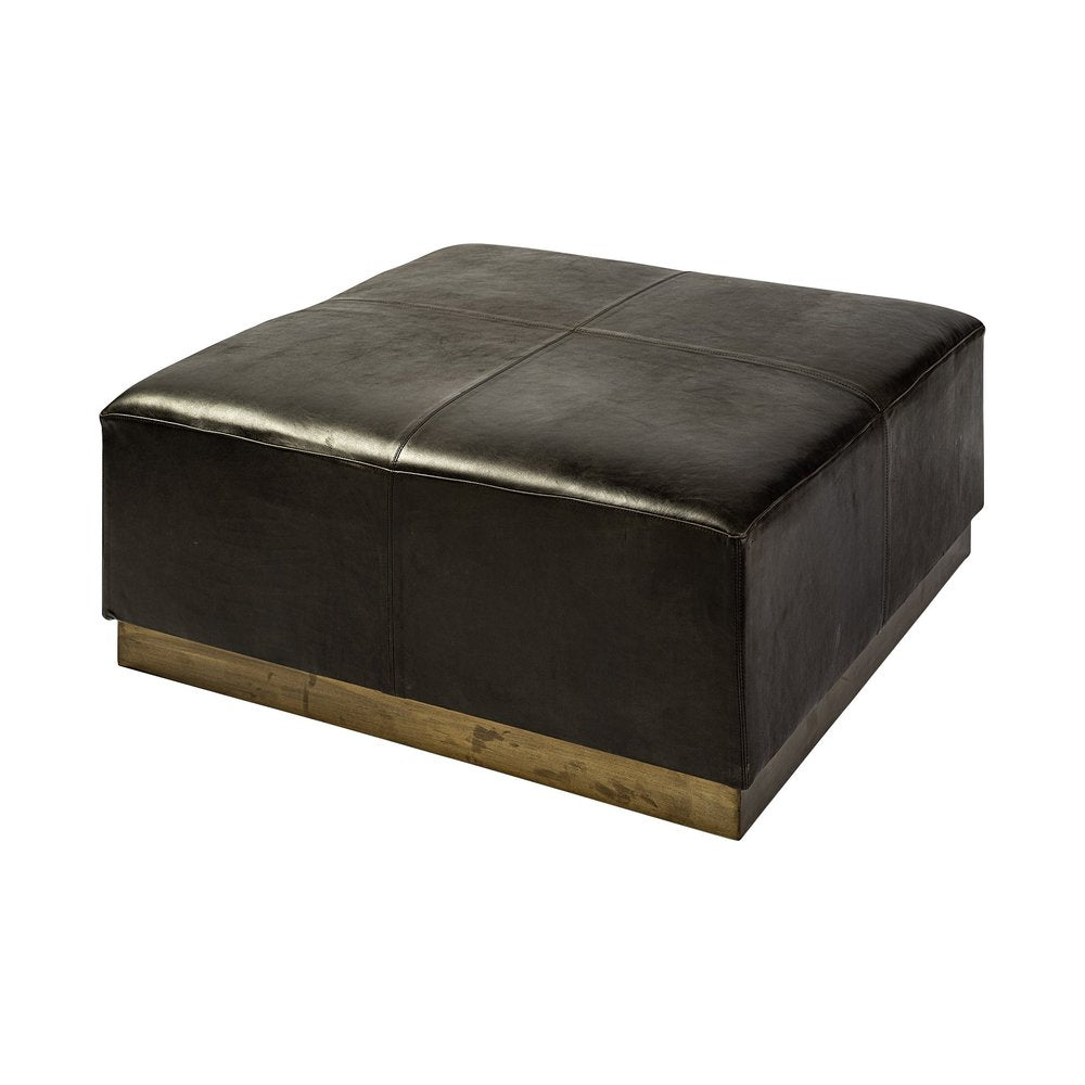 36" Black Faux Leather and Brown Footstool