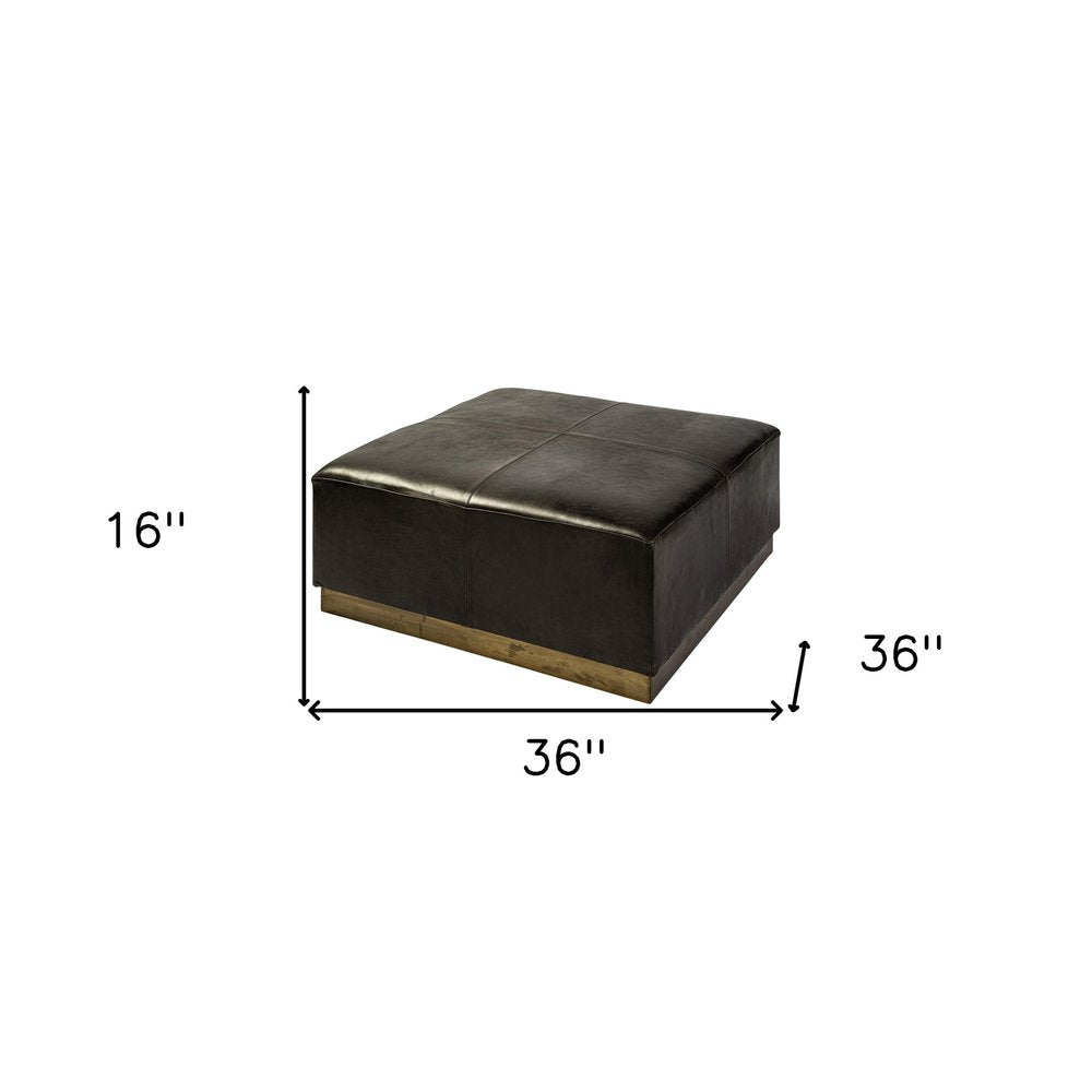 36" Black Faux Leather and Brown Footstool