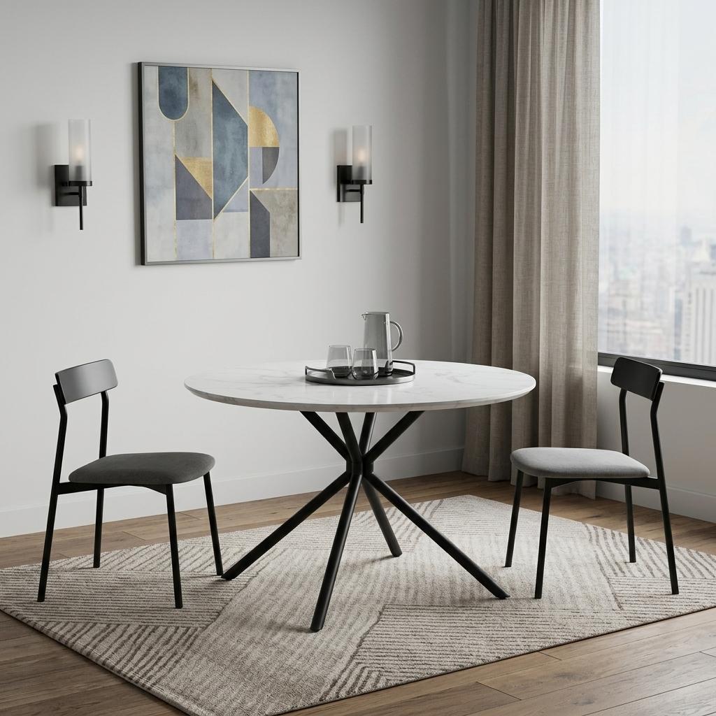 47" White And Black Rounded Steel Dining Table