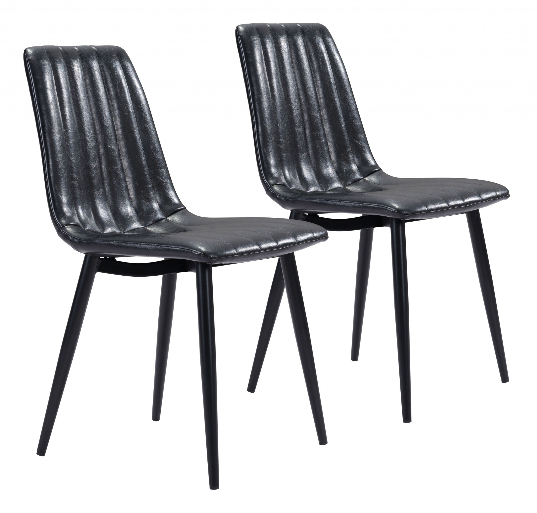 Set of Two Black Faux Leather Channel Scoop Dining Chairs
