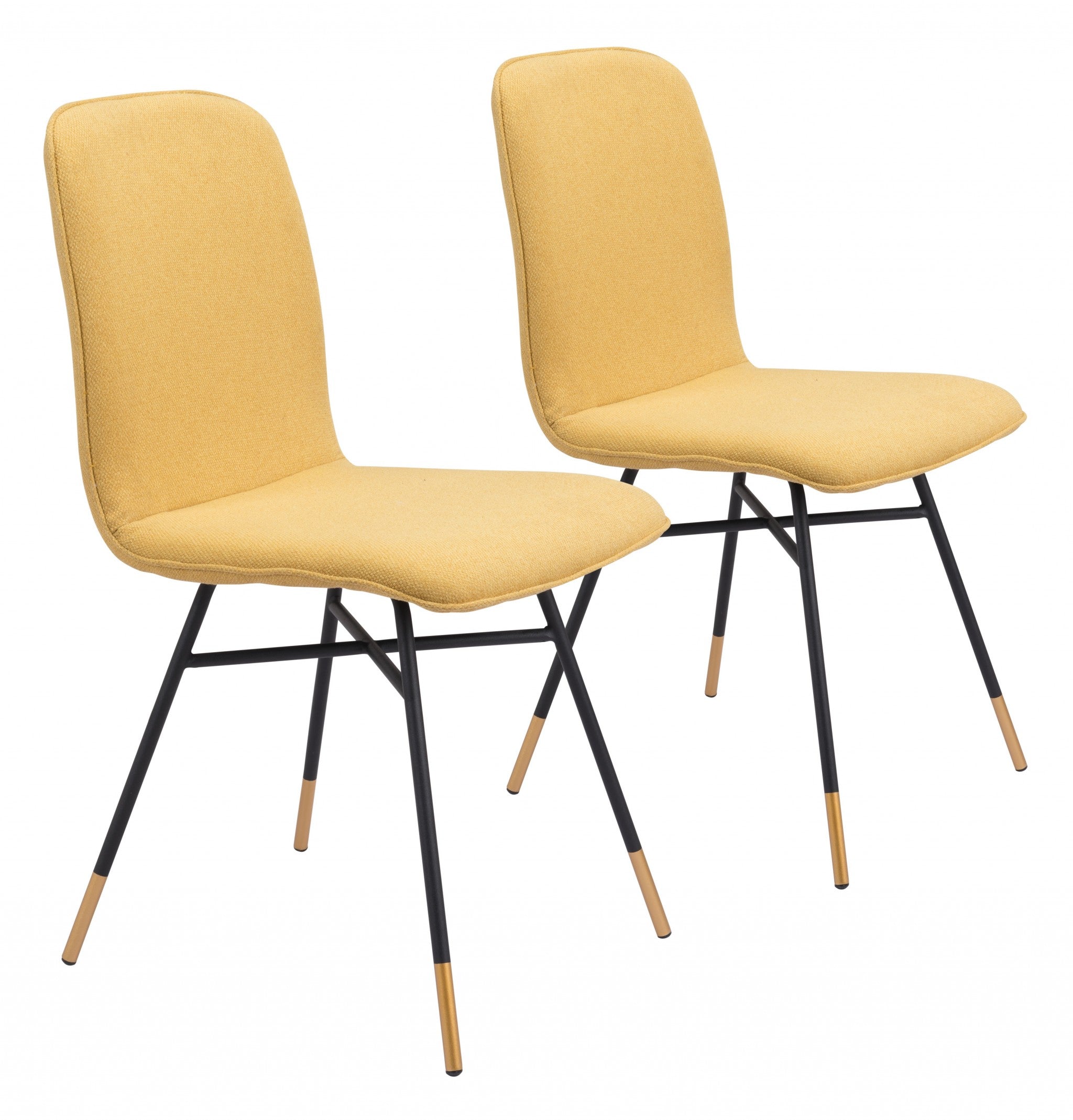 Set of Two Yellow and Black and Gold Upholstered Polyester Dining Side Chairs