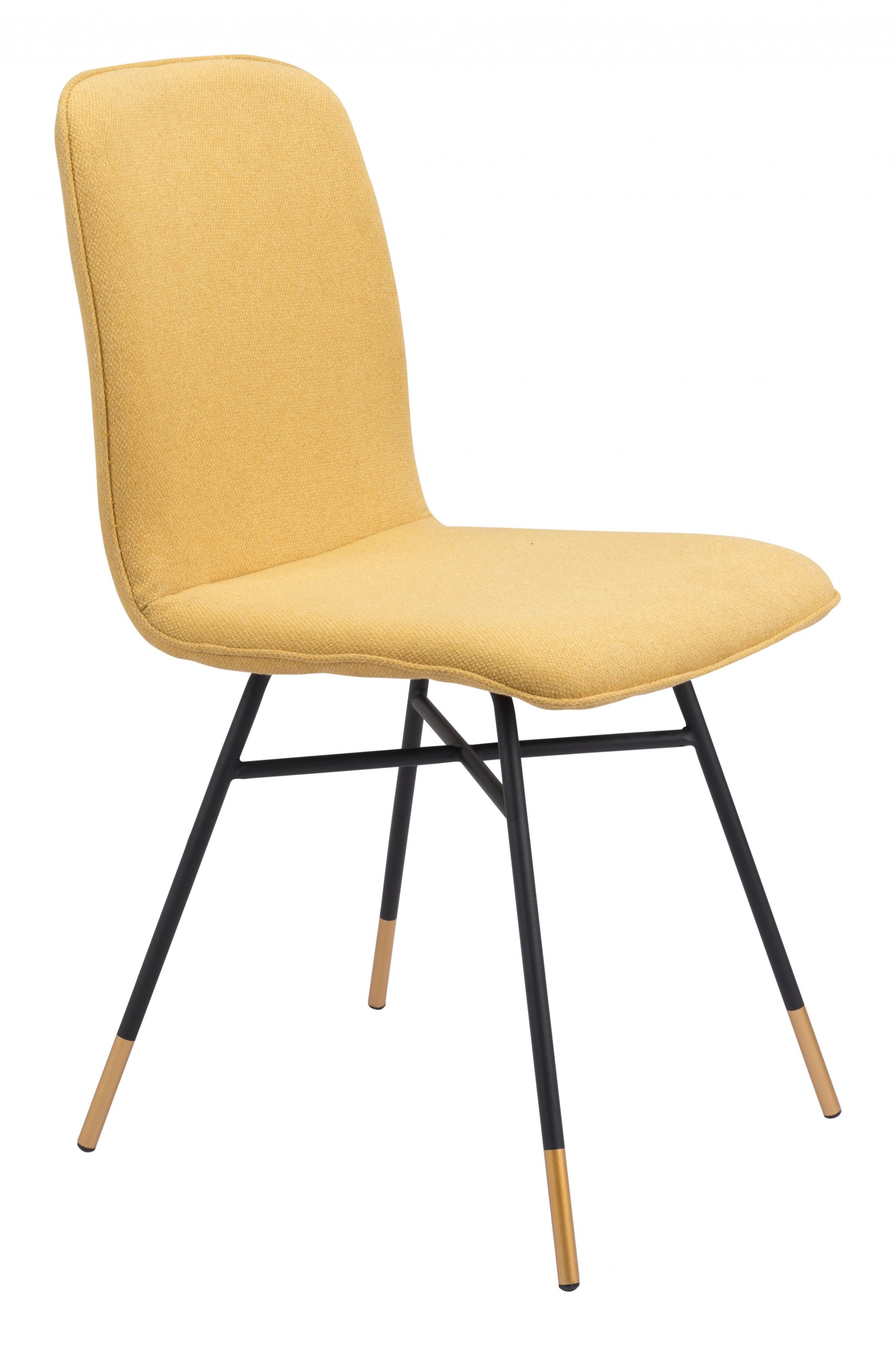 Set of Two Yellow and Black and Gold Upholstered Polyester Dining Side Chairs