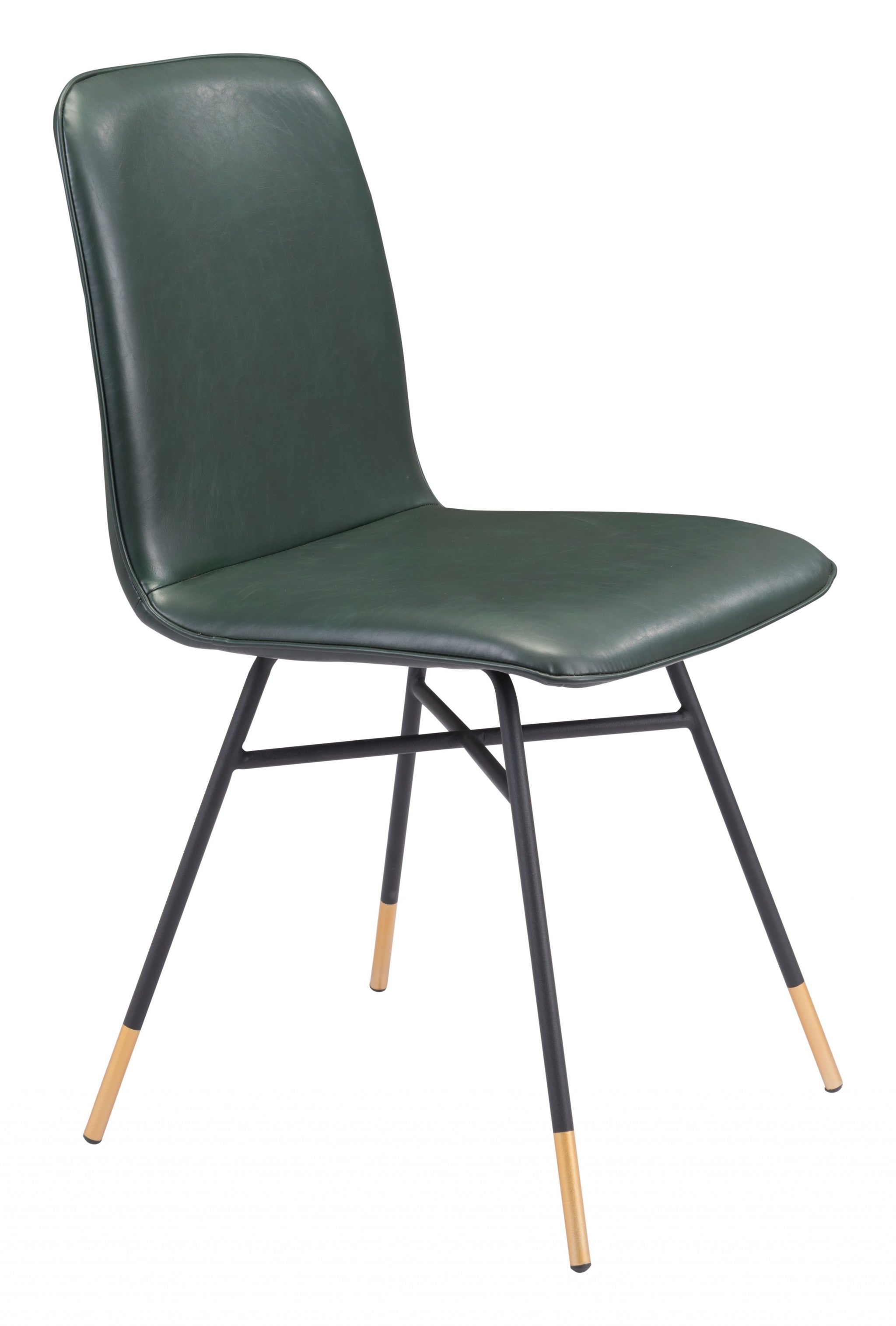 Set of Two Green and Black and Gold Upholstered Faux Leather Dining Side Chairs