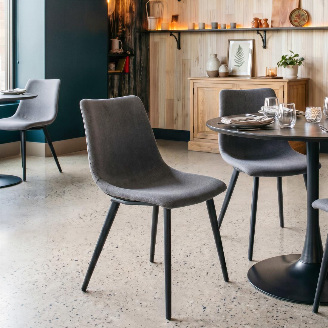 Set of Two Gray And Black Upholstered Fabric Dining Side Chairs