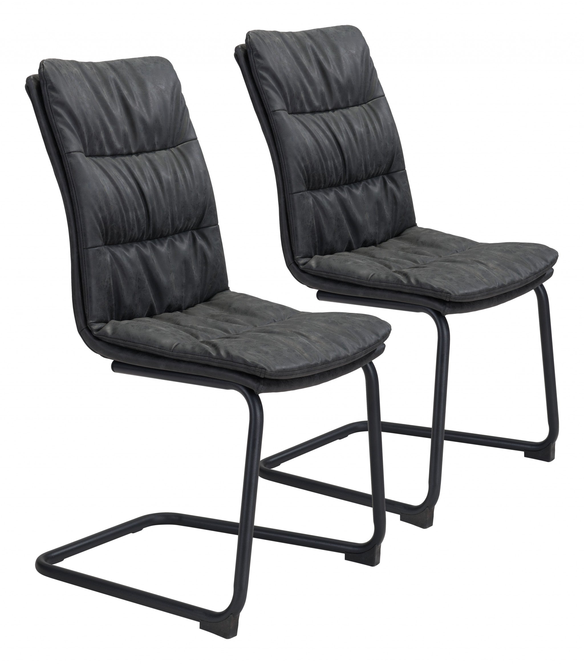 Set Of 2 Black Solid Back Dining Chairs