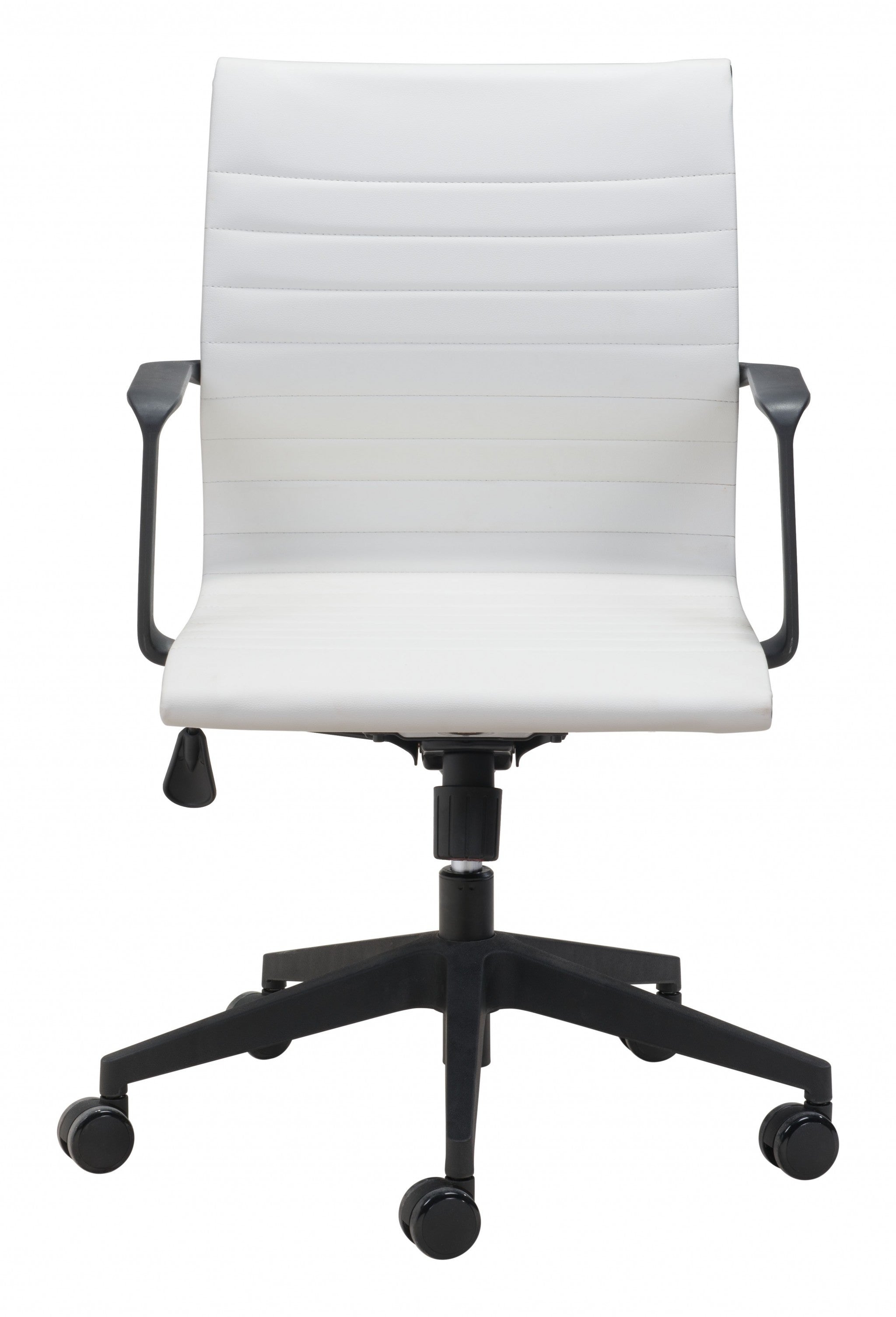 White Faux Leather Seat Swivel Adjustable Task Chair Metal Back Steel Frame