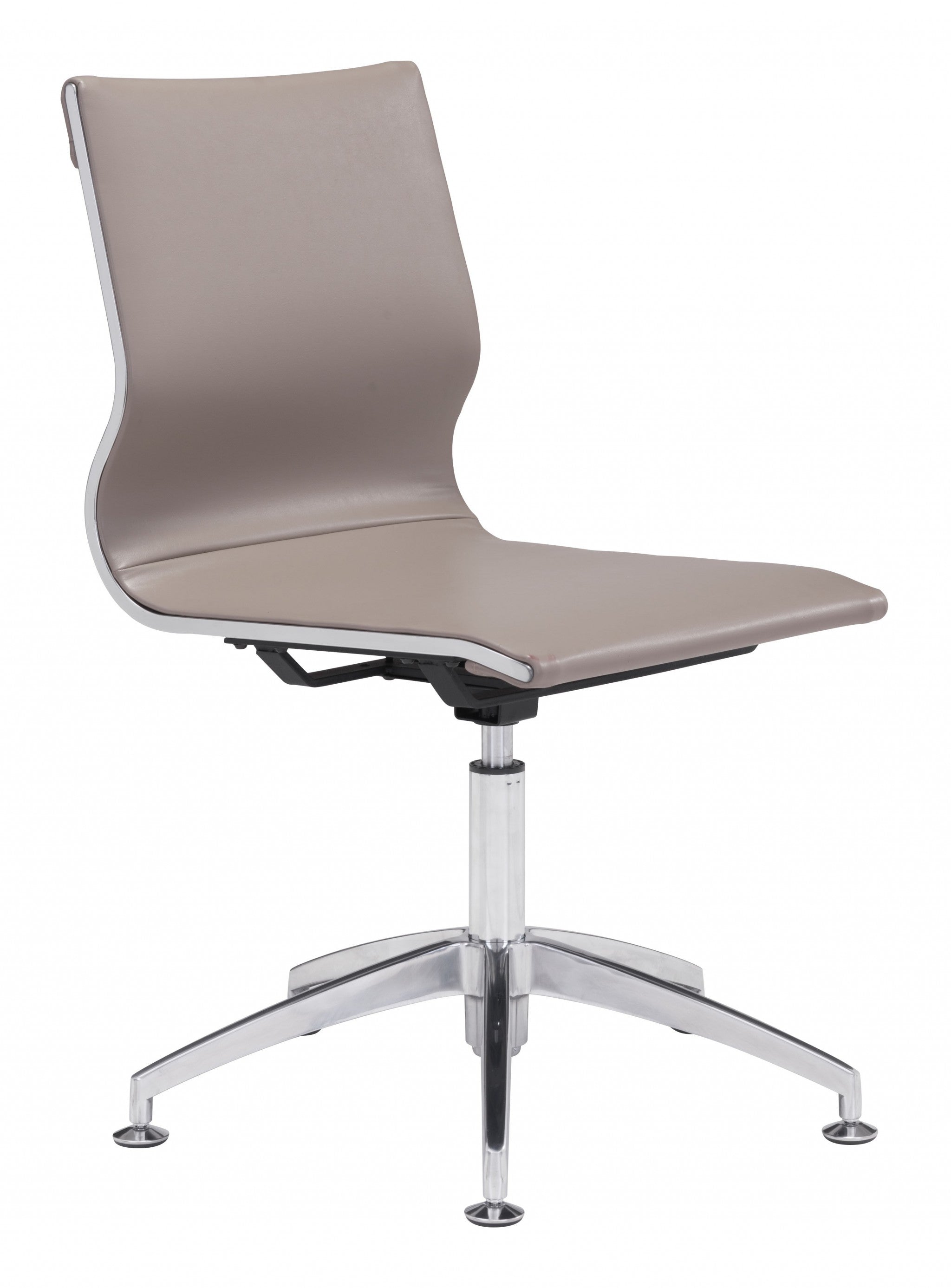 Taupe Faux Leather Seat Swivel Adjustable Conference Chair Metal Back Steel Frame