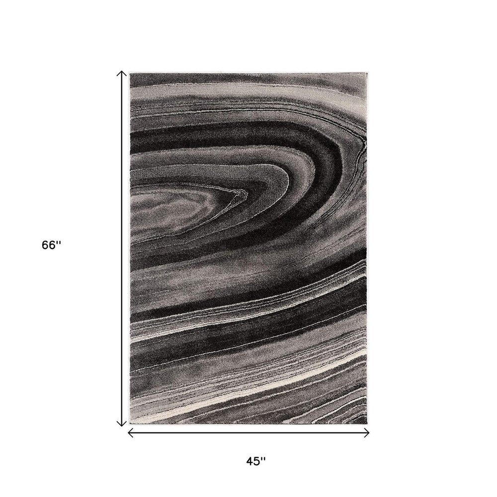 4' X 6' Dark Gray Abstract Illusional Area Rug