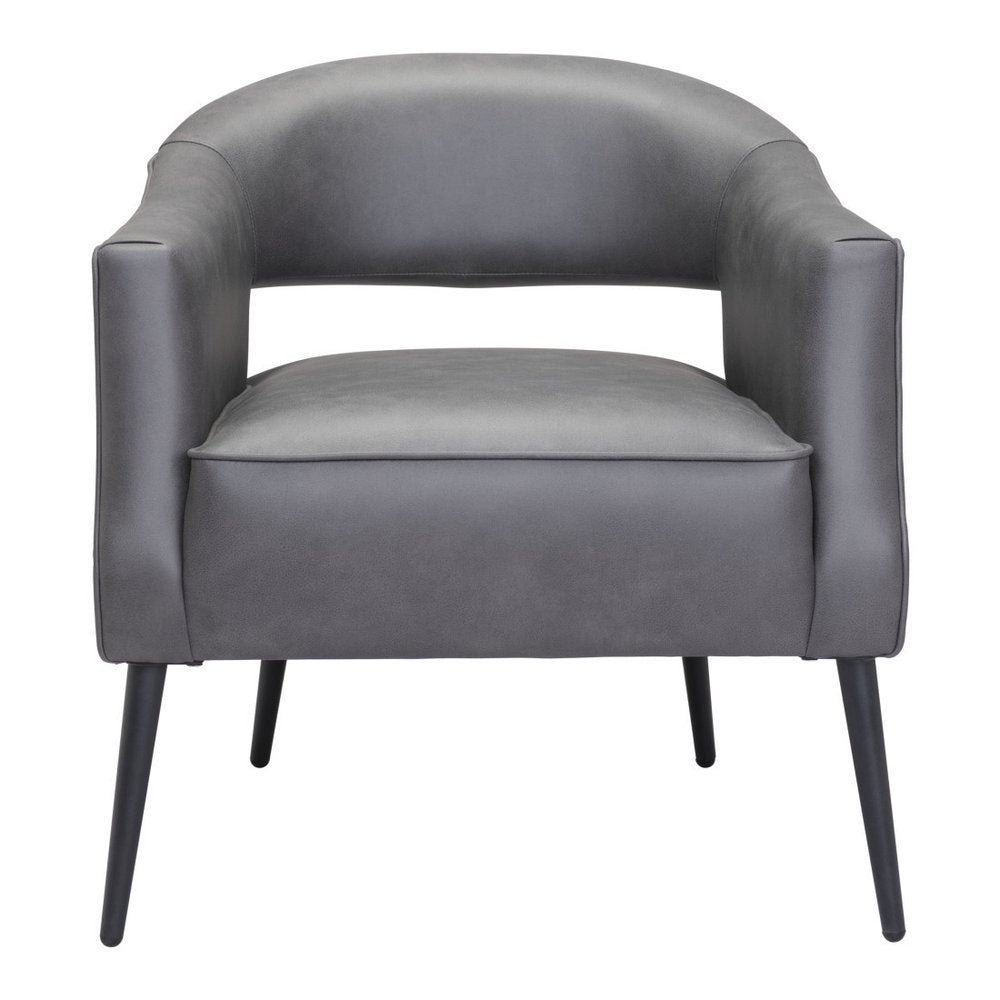 27" Gray And Gold Faux Leather And Upholstered Arm Chair