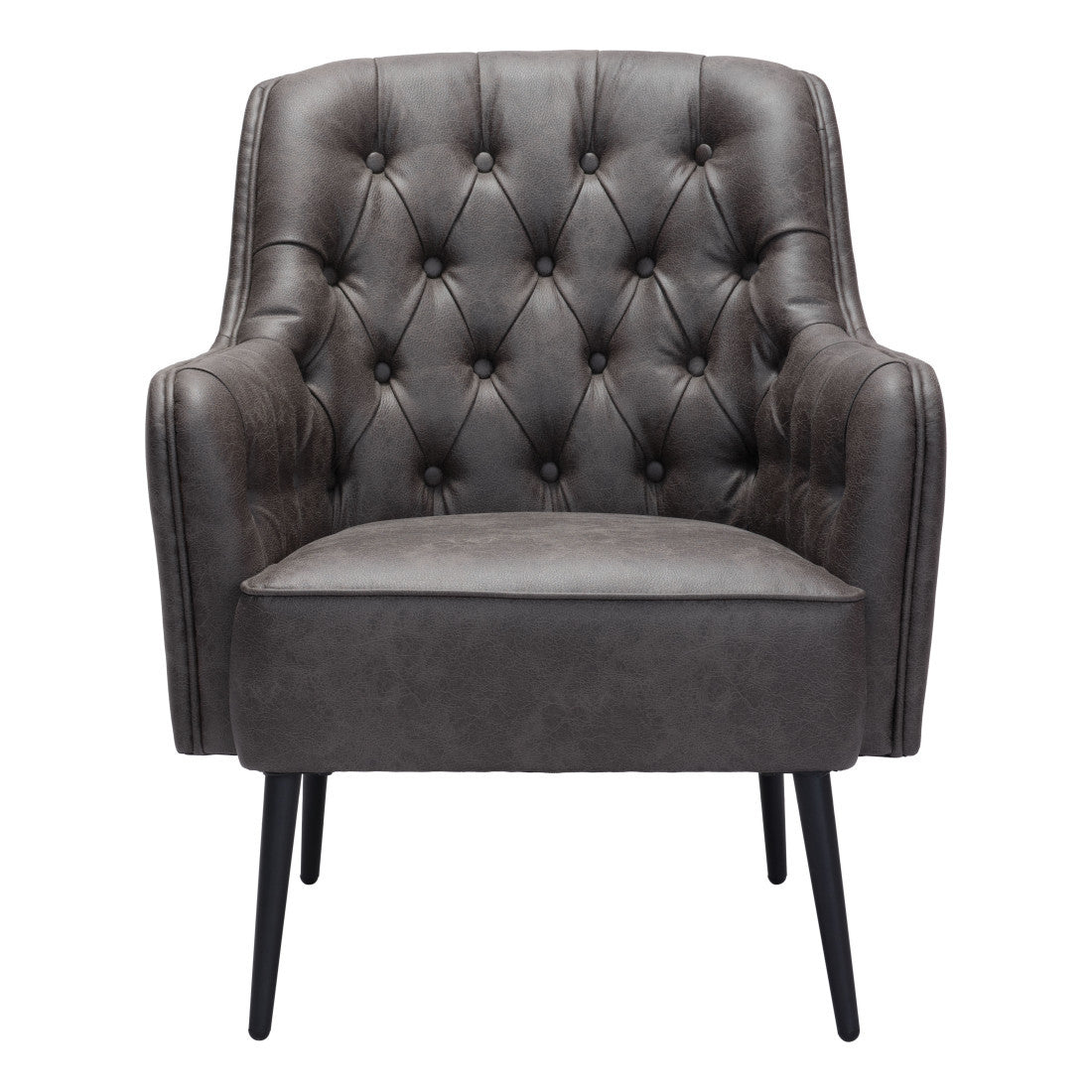 29" Black Faux Leather And Upholstered Tufted Chesterfield Chair
