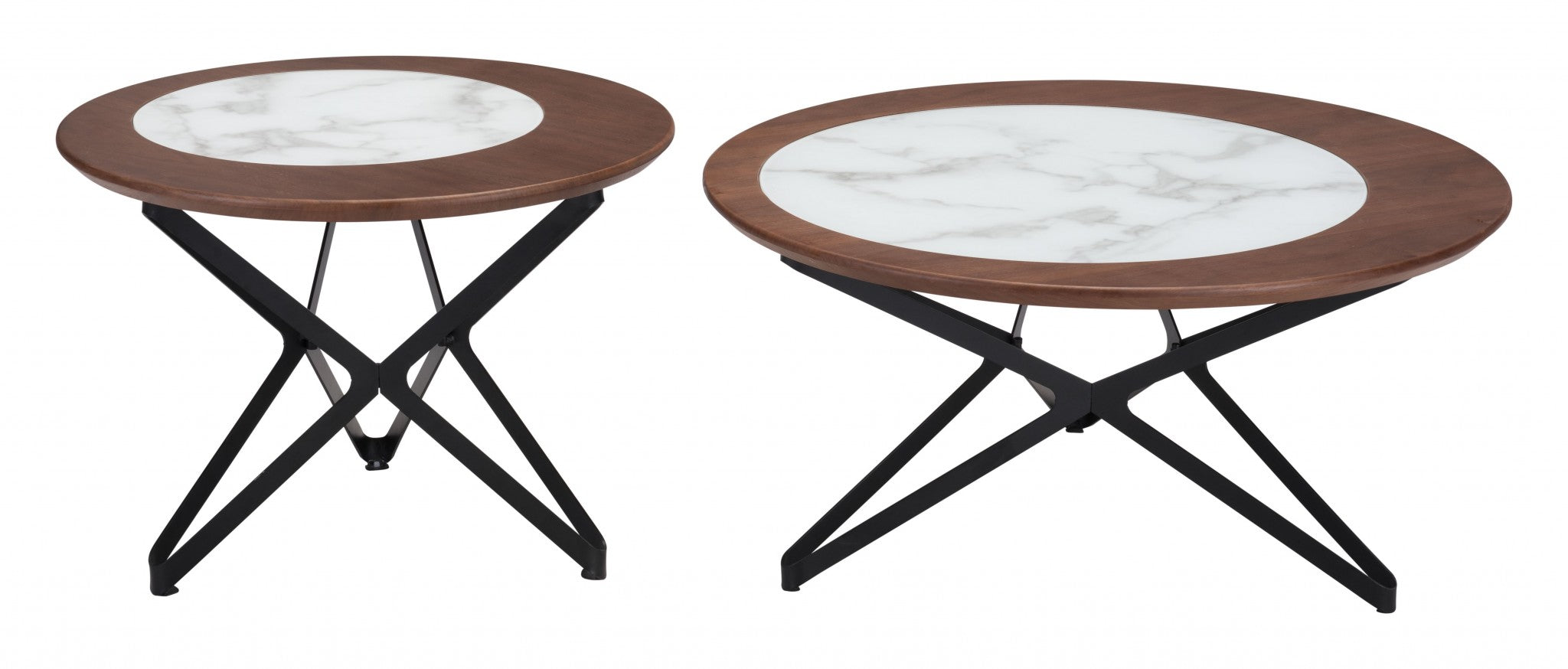 Set Of Two 32" Black Glass Round Bunching Coffee Tables