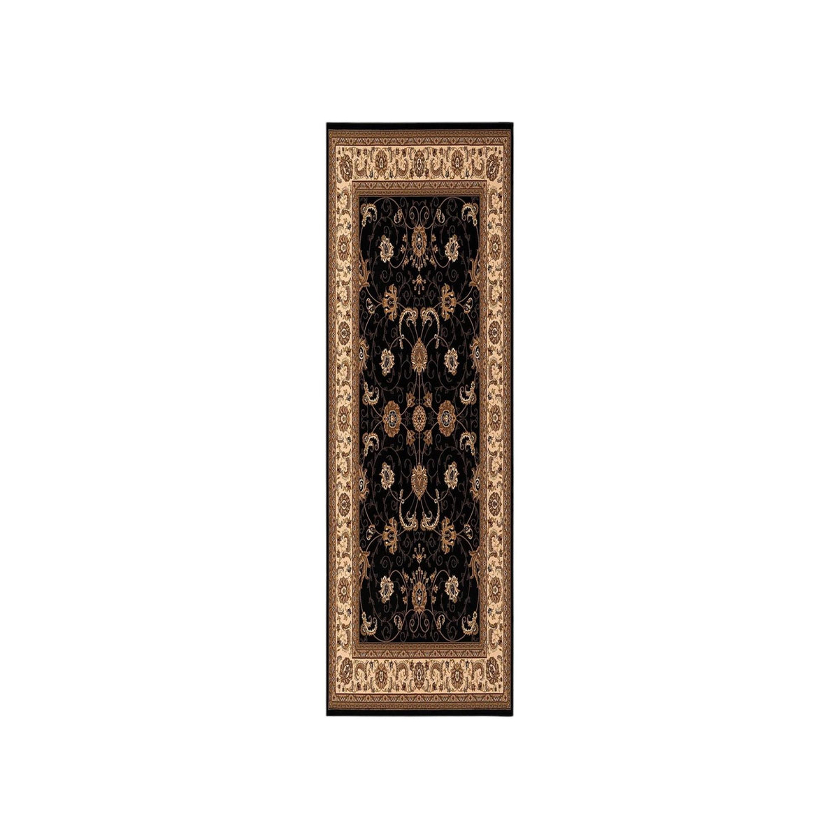 15' Black And Ivory Oriental Runner Rug