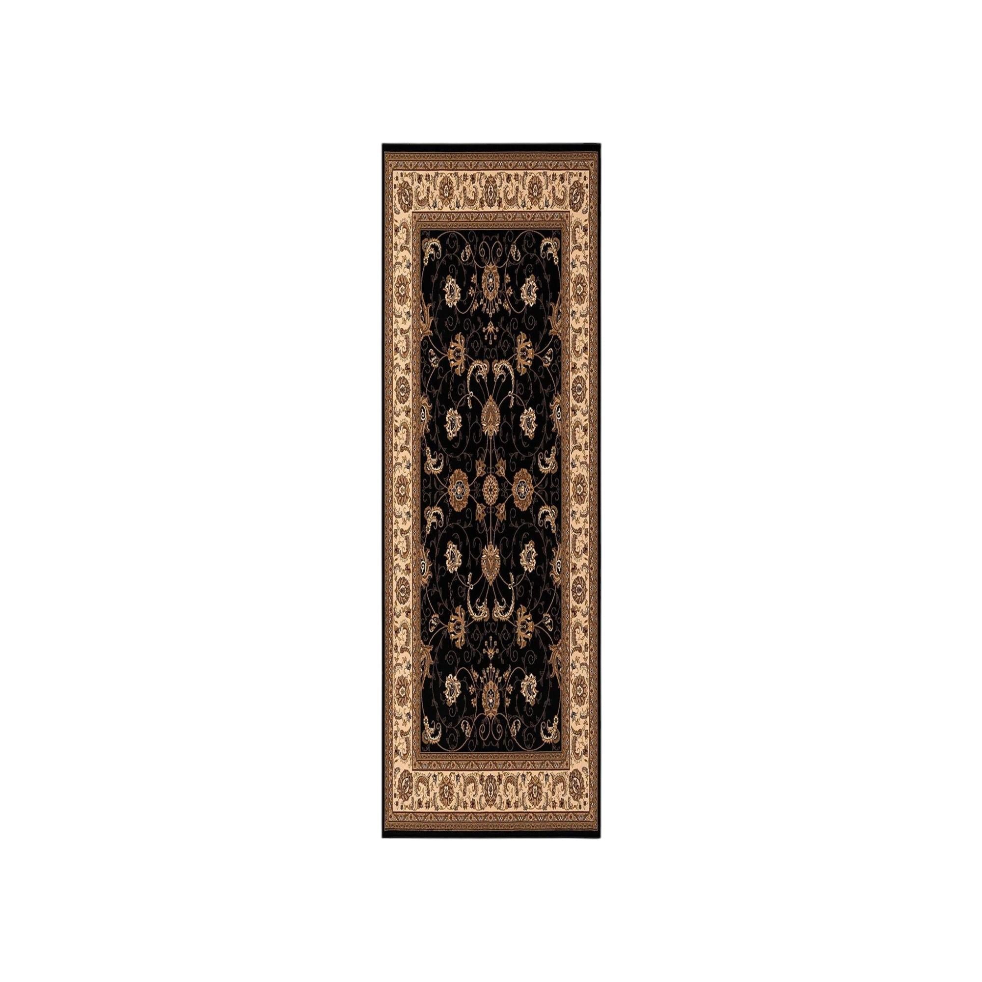 15' Black And Ivory Oriental Runner Rug