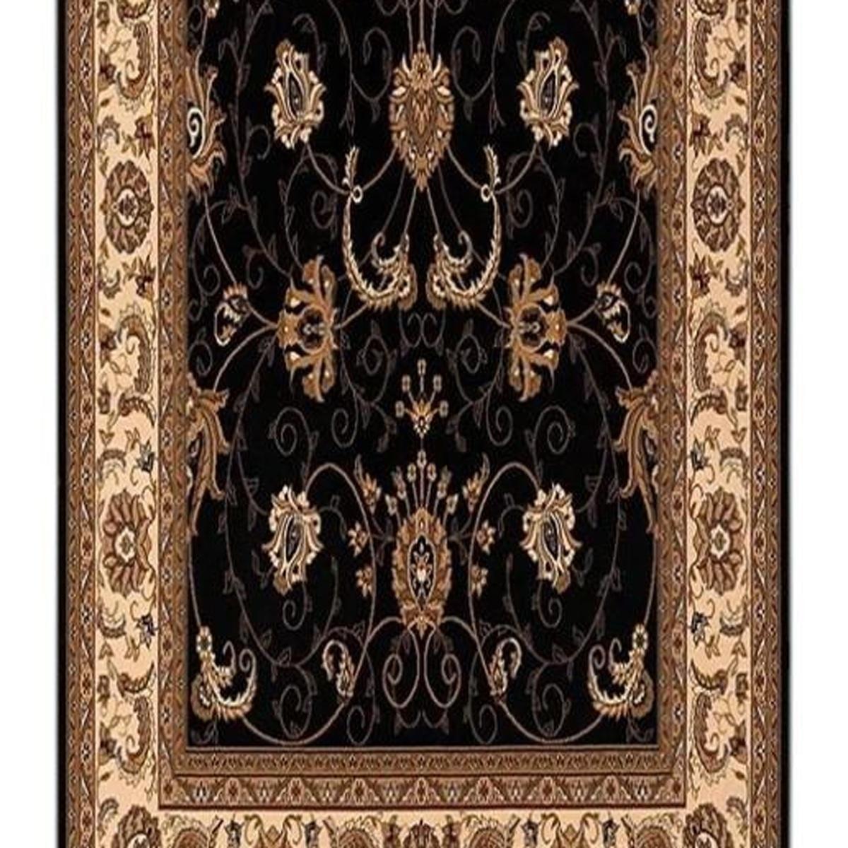 15' Black And Ivory Oriental Runner Rug