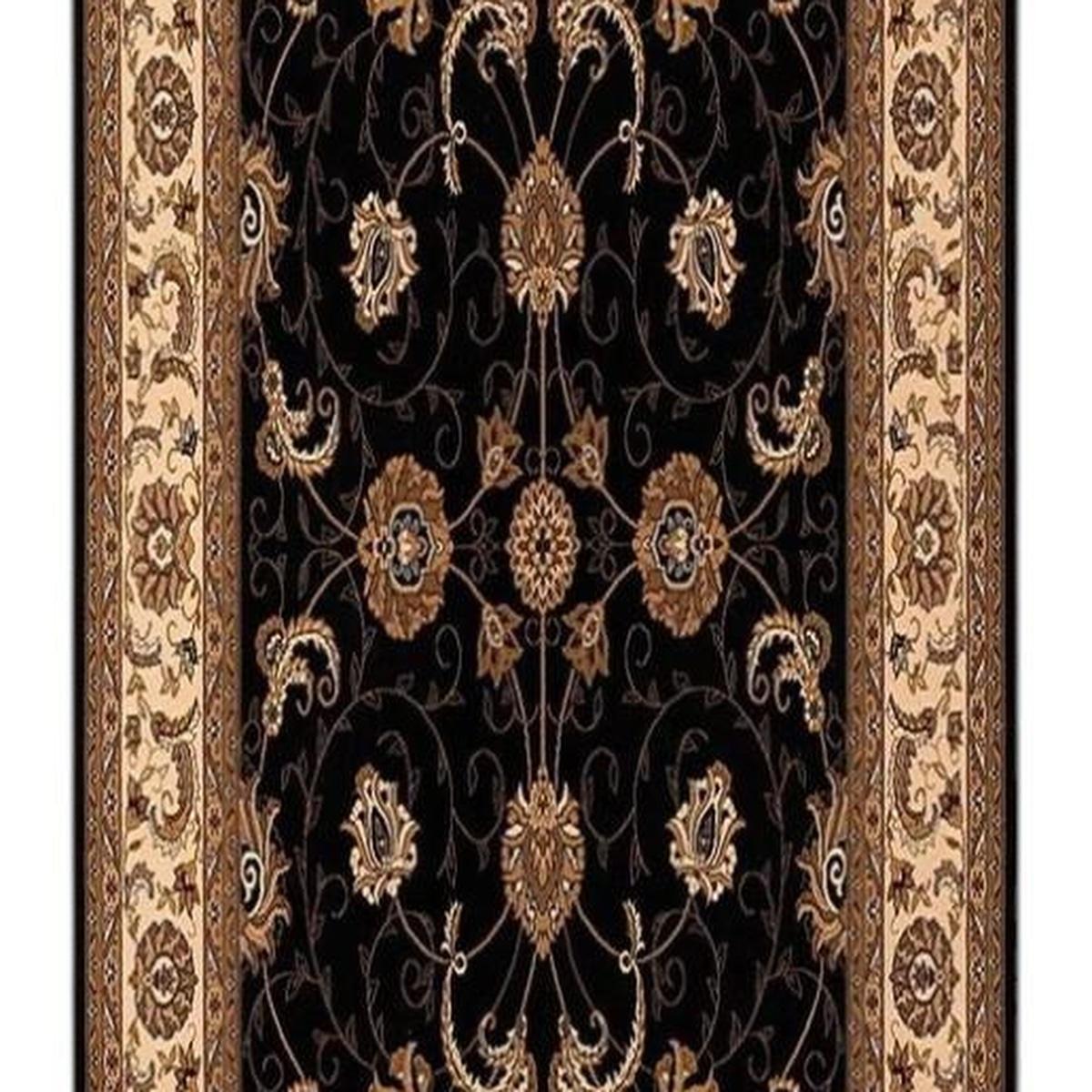 15' Black And Ivory Oriental Runner Rug
