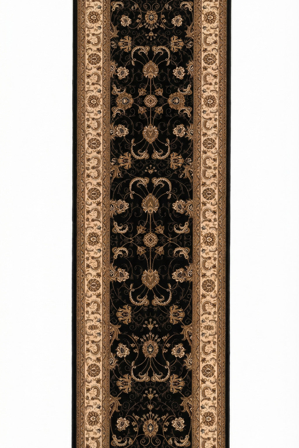 15' Black And Ivory Oriental Runner Rug